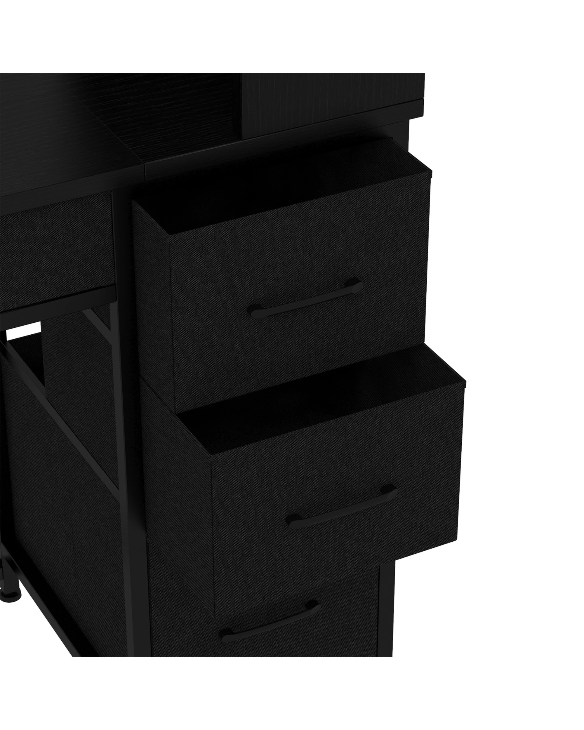 7 Ufurniture LED Gaming Desk with Bookshelf, 4 Drawers & File Cabinet, Reversible Corner Computer Desk for Study - Black, 7 of 9