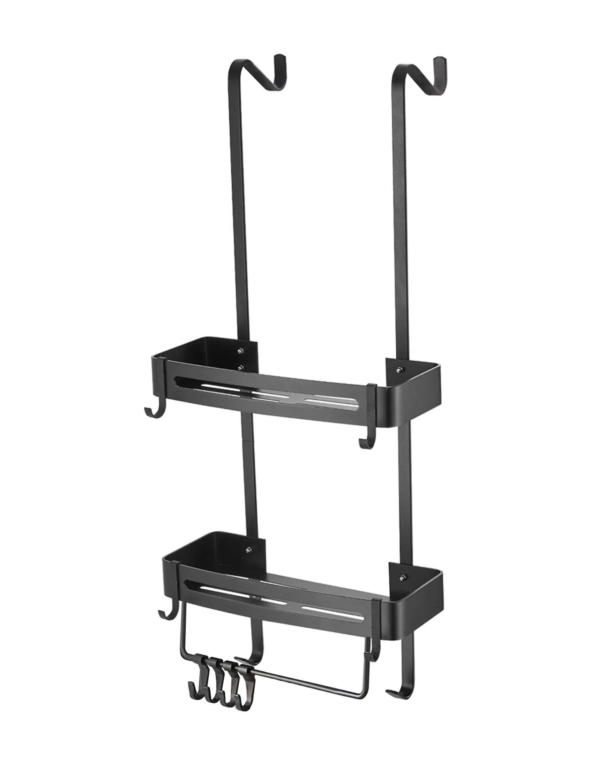 1 2 Tier Bathroom Shower Caddy Aluminium Alloy Rust Free Waterproof Bath Storage w/ Crossbar Rack- Carbon Grey - Grey, 1 of 4