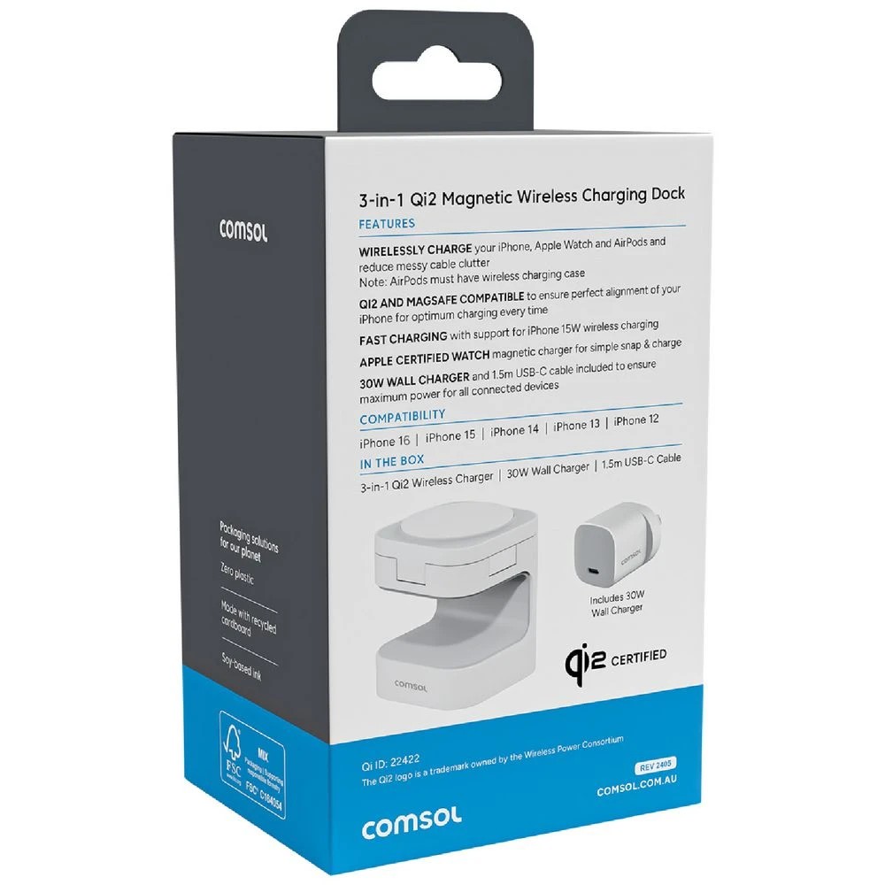 3 Comsol 3-in-1 Qi2 Magnetic Wireless Charging Stand White, 3 of 6