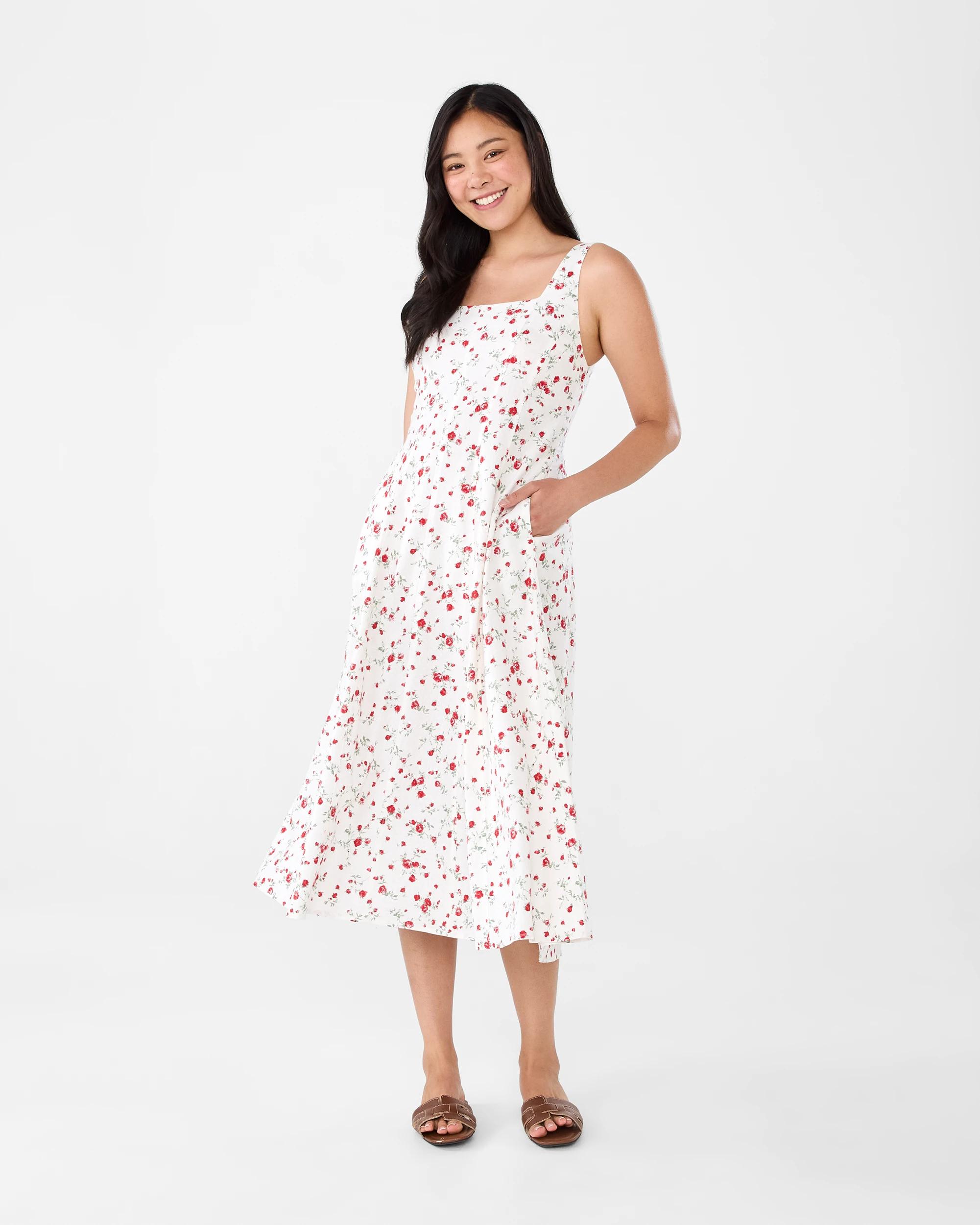 Sleeveless Square Neck Panel Midi Dress - Kmart