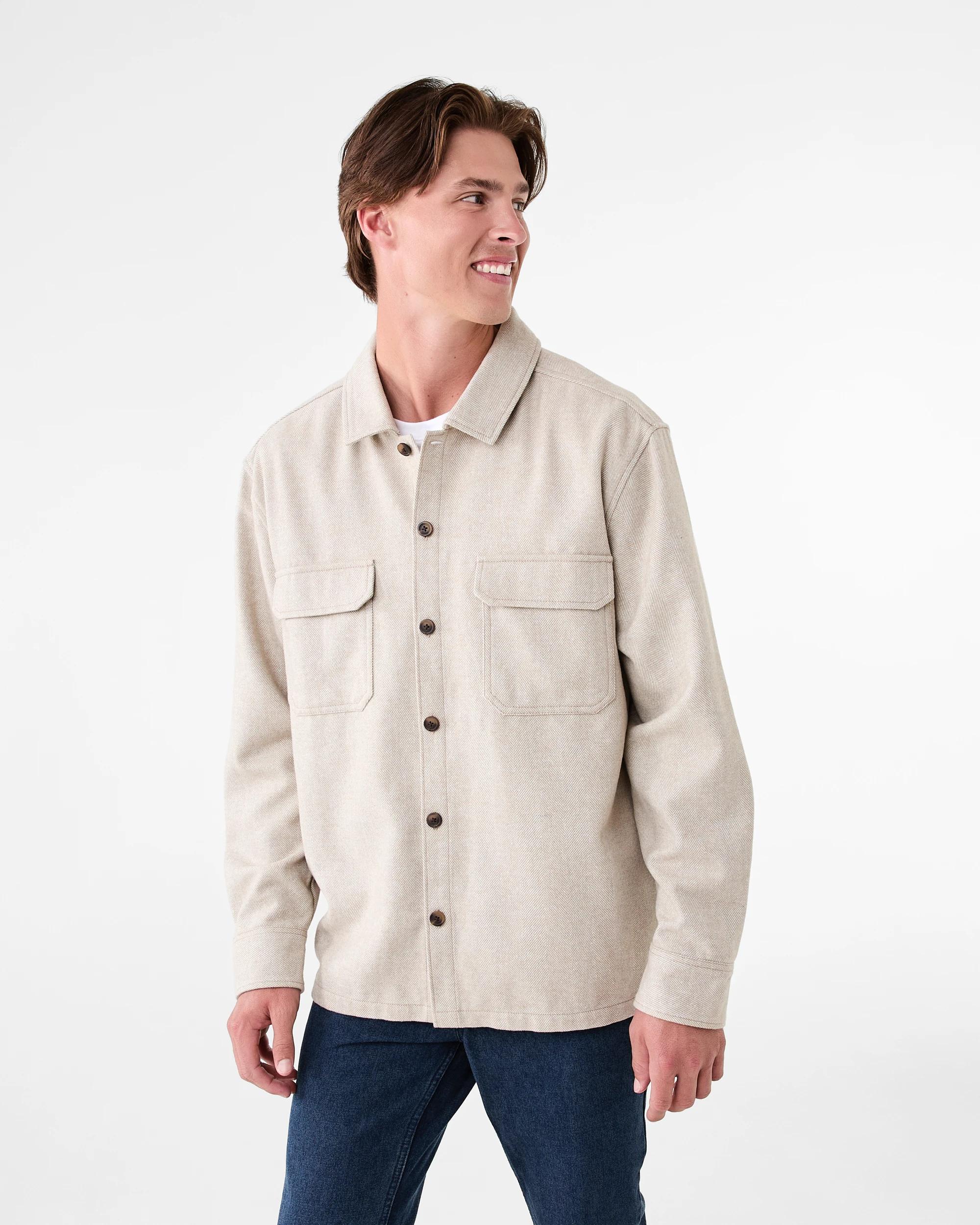 3 Long Sleeve Herringbone Shirt Bge Ntrl, 3 of 8