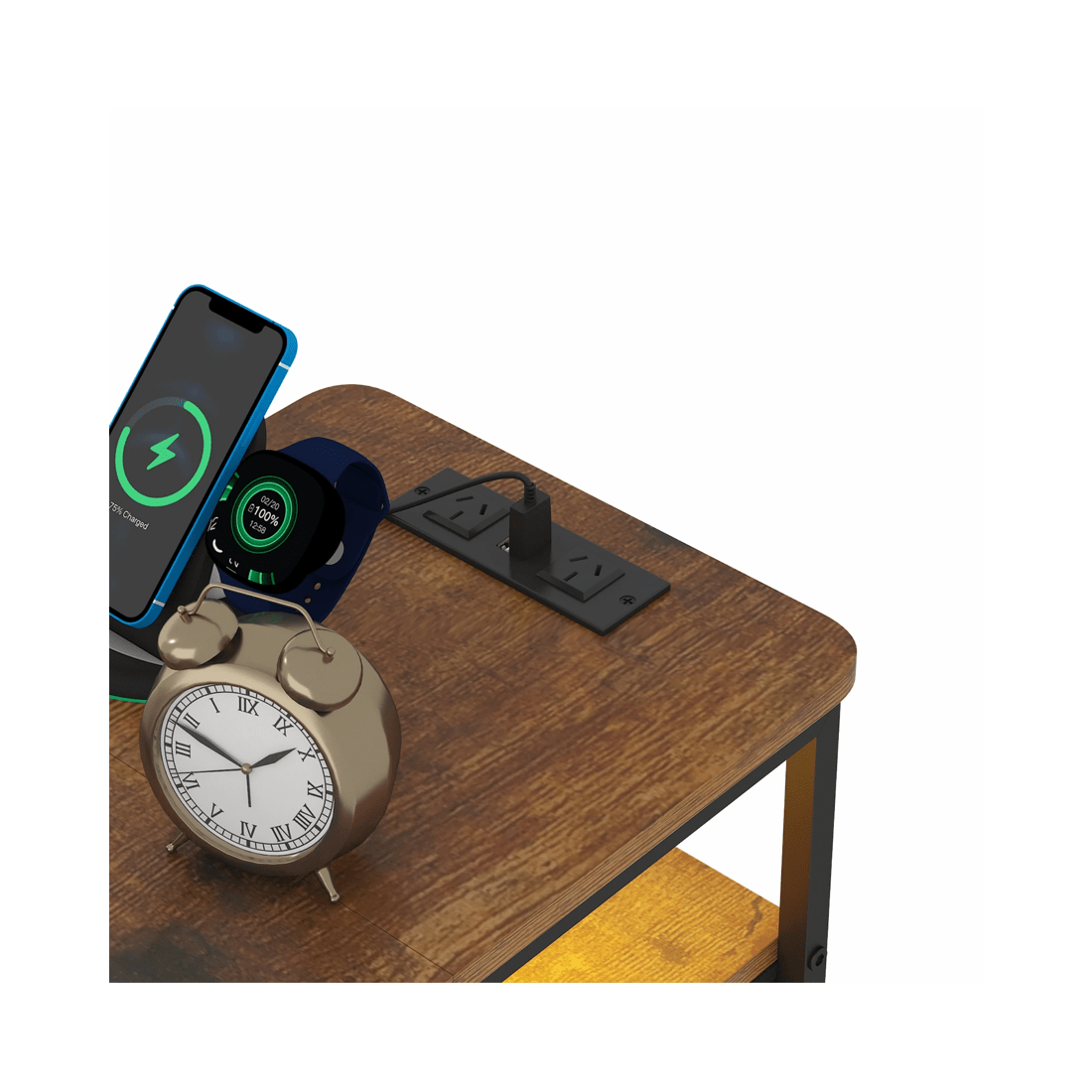 8 Advwin LED End Table Sofa Side Table with Charging Station and Drawers Narrow Bedside Table, 8 of 10