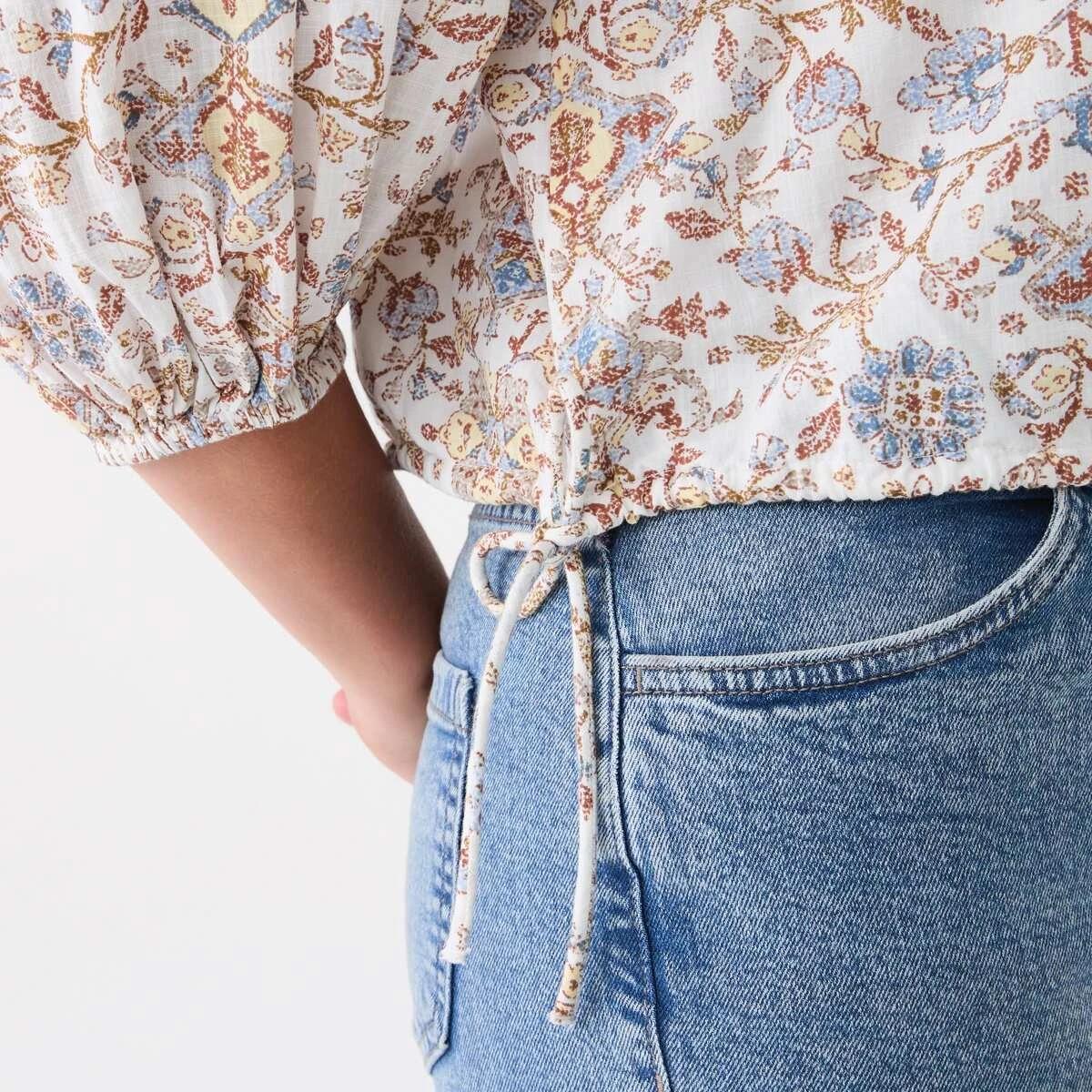 6 Long Sleeve Waist Tie Raglan Top BOHO FLORAL BRUNI BLUE, 6 of 6