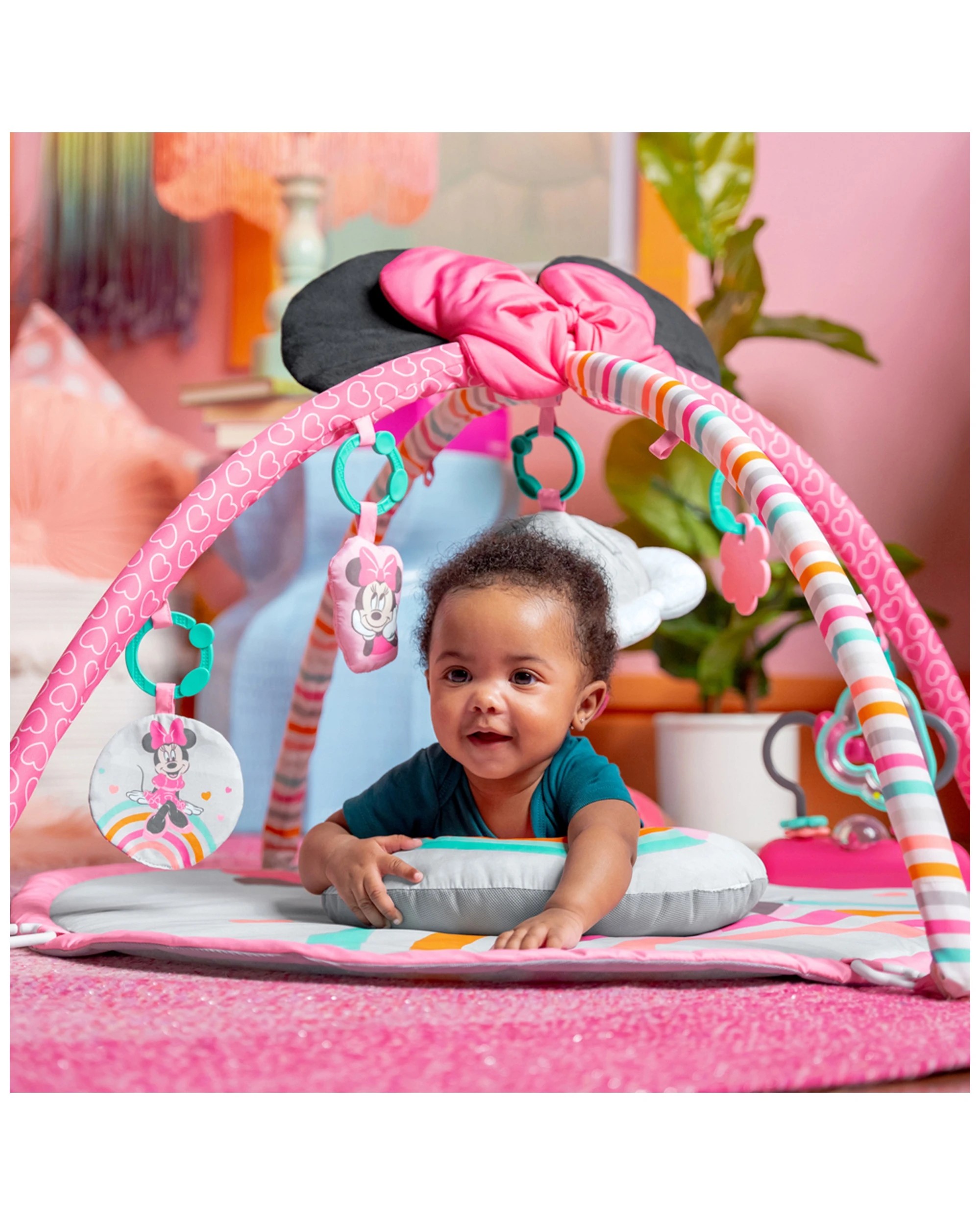 6 Bright Starts Minnie Mouse Baby Activity Gym 0m Plus With Music And Toys Mat - Pink, 6 of 6