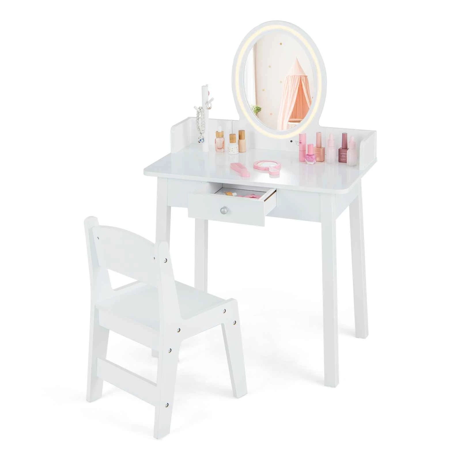 1 Costway Vanity Dressing Table Chair Set Makeup Beauty Study Desk - White, 1 of 3