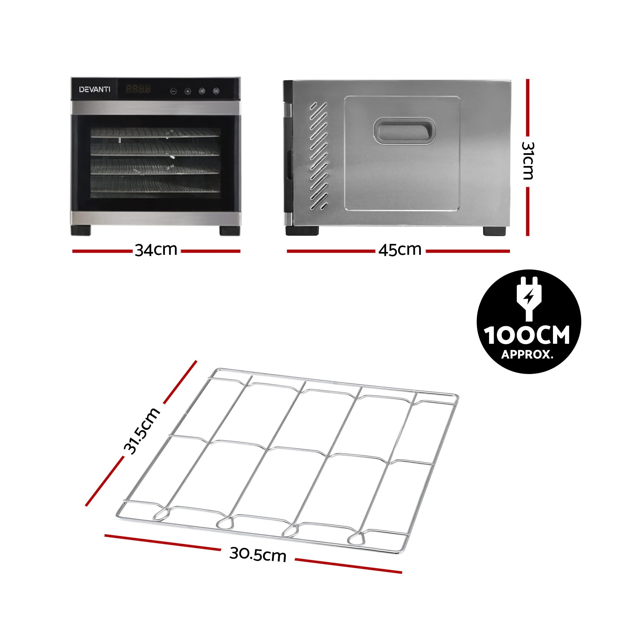 3 Devanti Food Dehydrator 6 Tray With Hanging Rack - Silver, 3 of 9