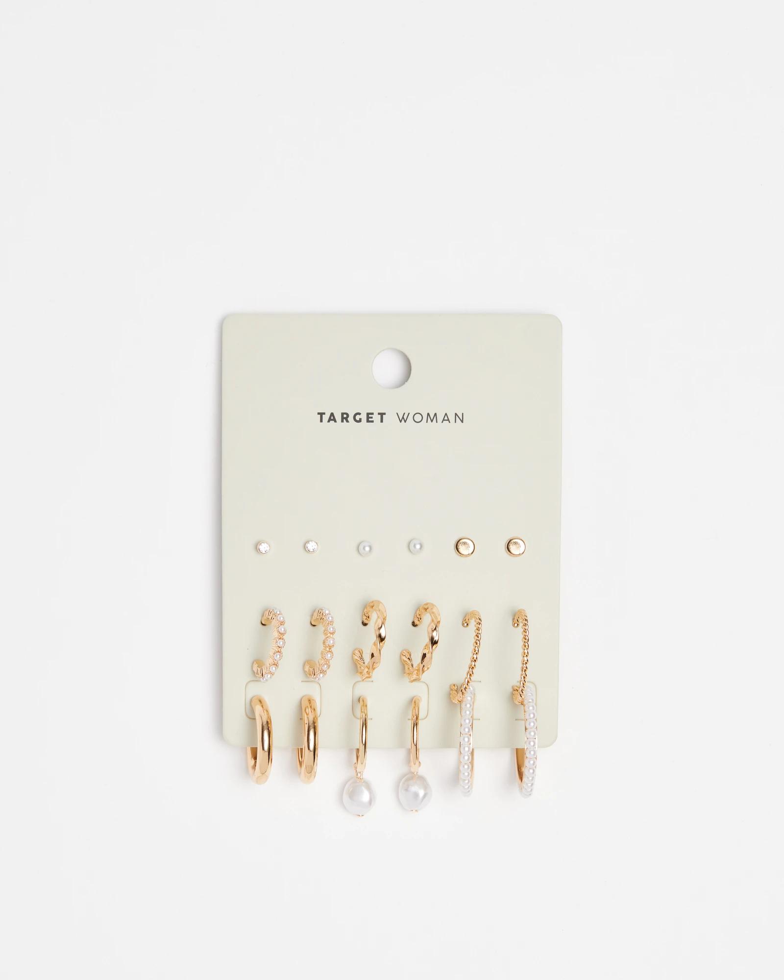 2 Target 9 Pack Mixed Faux Pearl Bead Earrings GOLD COLOURWAY, 2 of 2