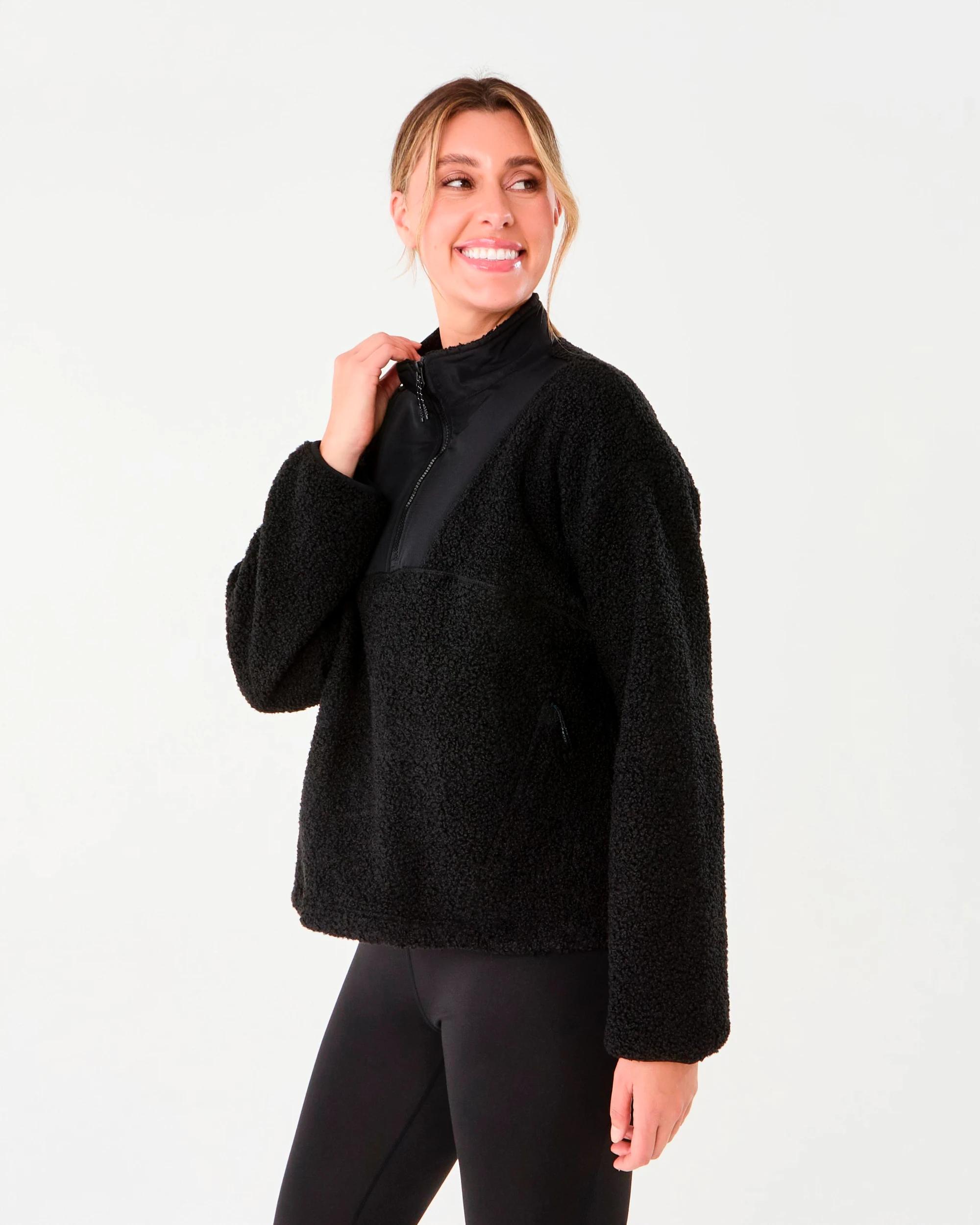 2 Active Womens 1/4 Zip Sherpa Jumper Black, 2 of 6