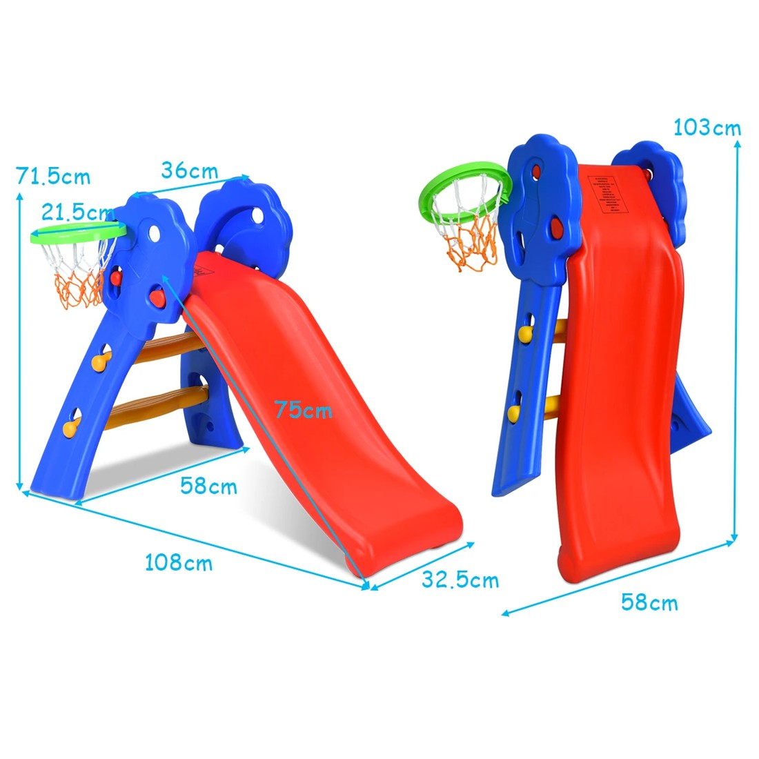 2 Costway Foldable Kids Slide Set Basketball Hoop Indoor Playground Blue, 2 of 2