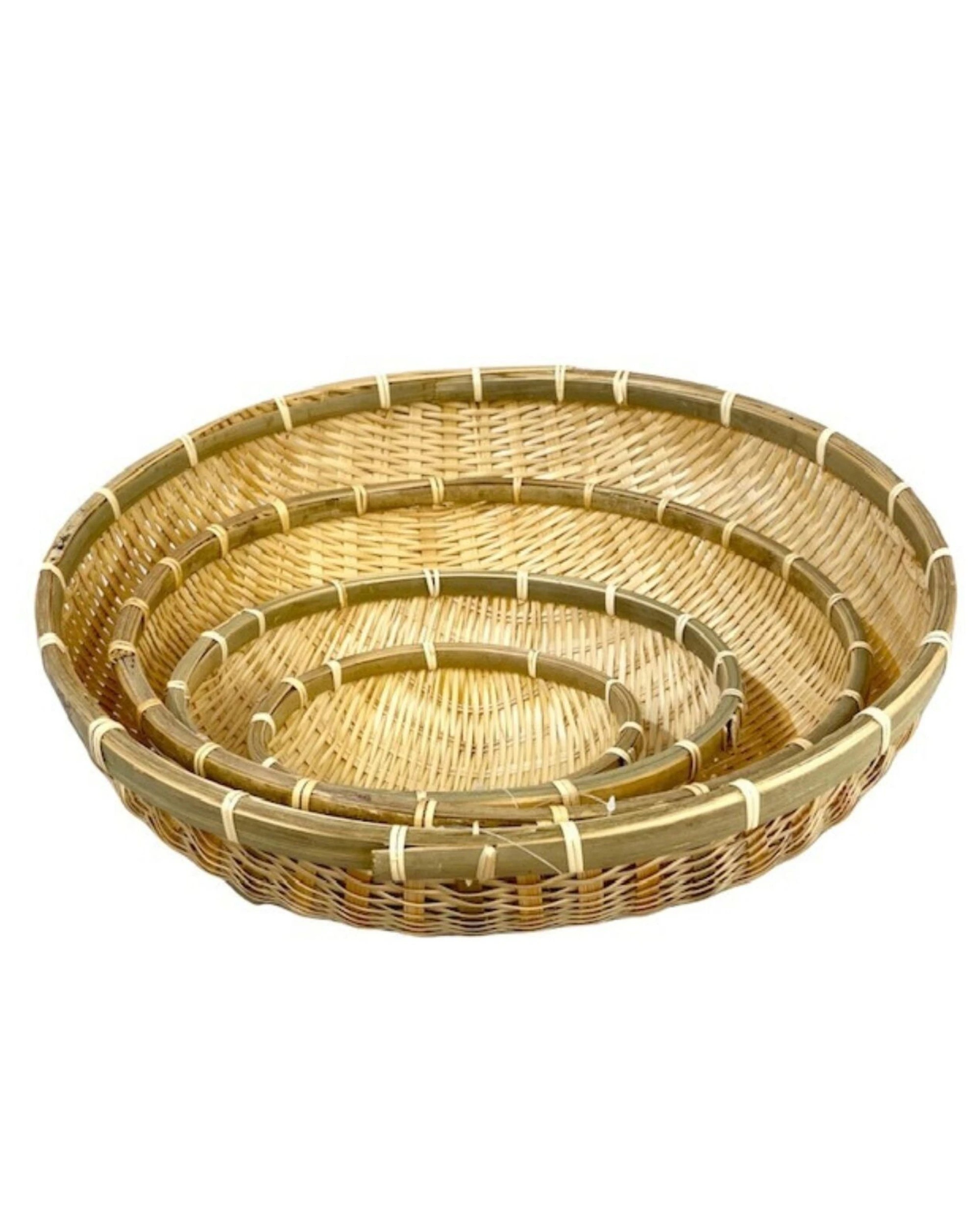 2 Br Home Round Bamboo Bowl Basket Serving Dishware Natural Wood - Set Of 4, 2 of 4