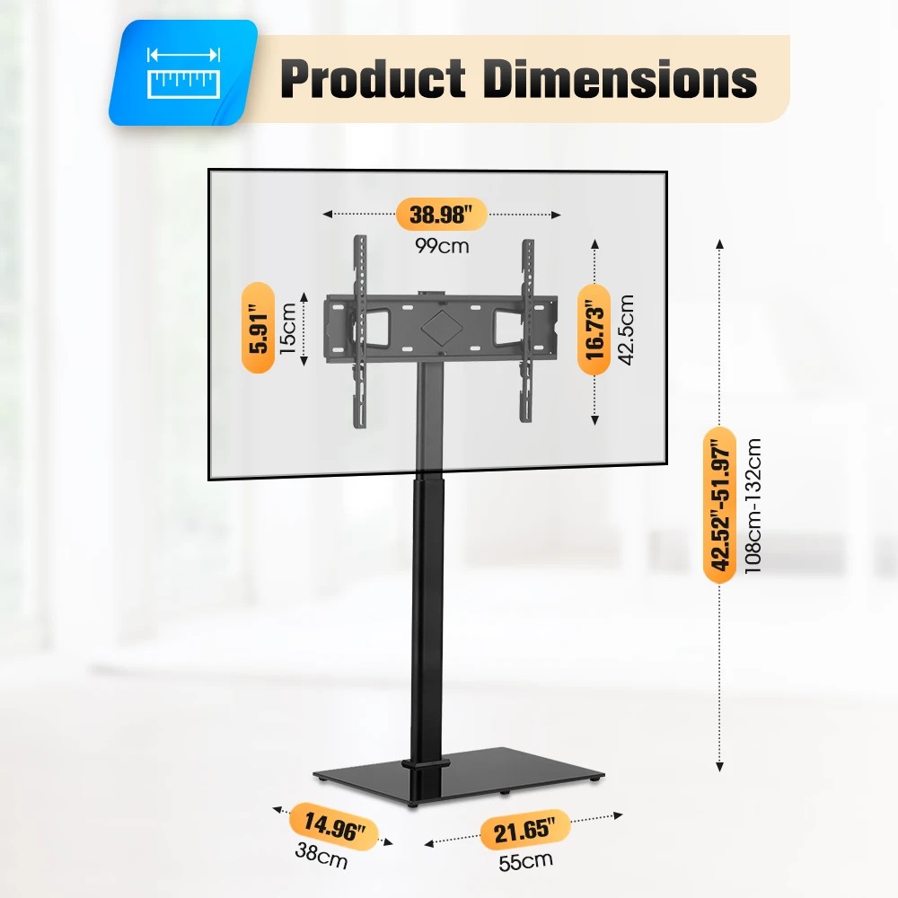 2 ZUNI Floor TV Stand Mount Bracket for 32-65 inch TVs Height Adjustable - Black, 2 of 3