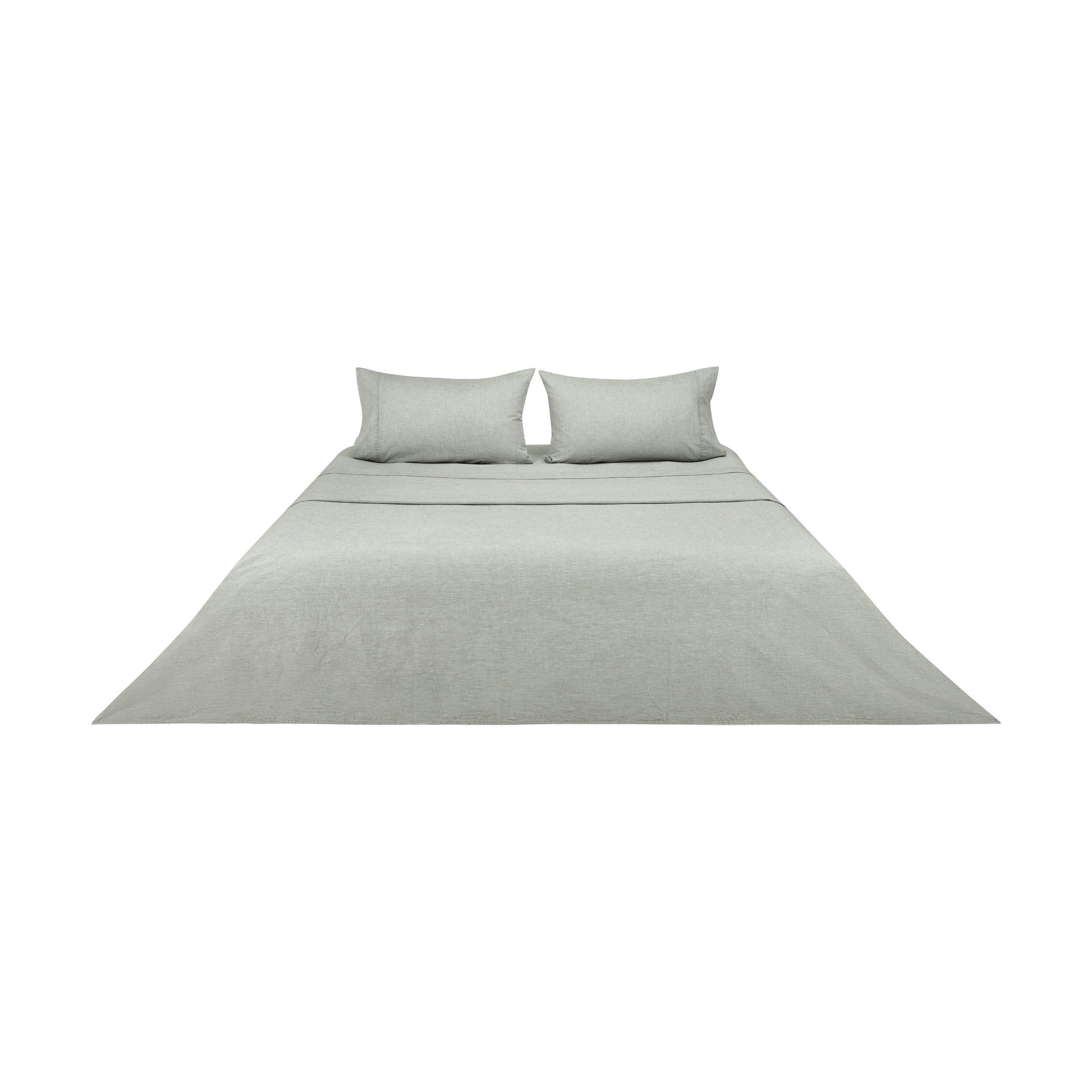 6 Stonewashed Chambray Cotton Sheet Set - King Bed, Sage, 6 of 7