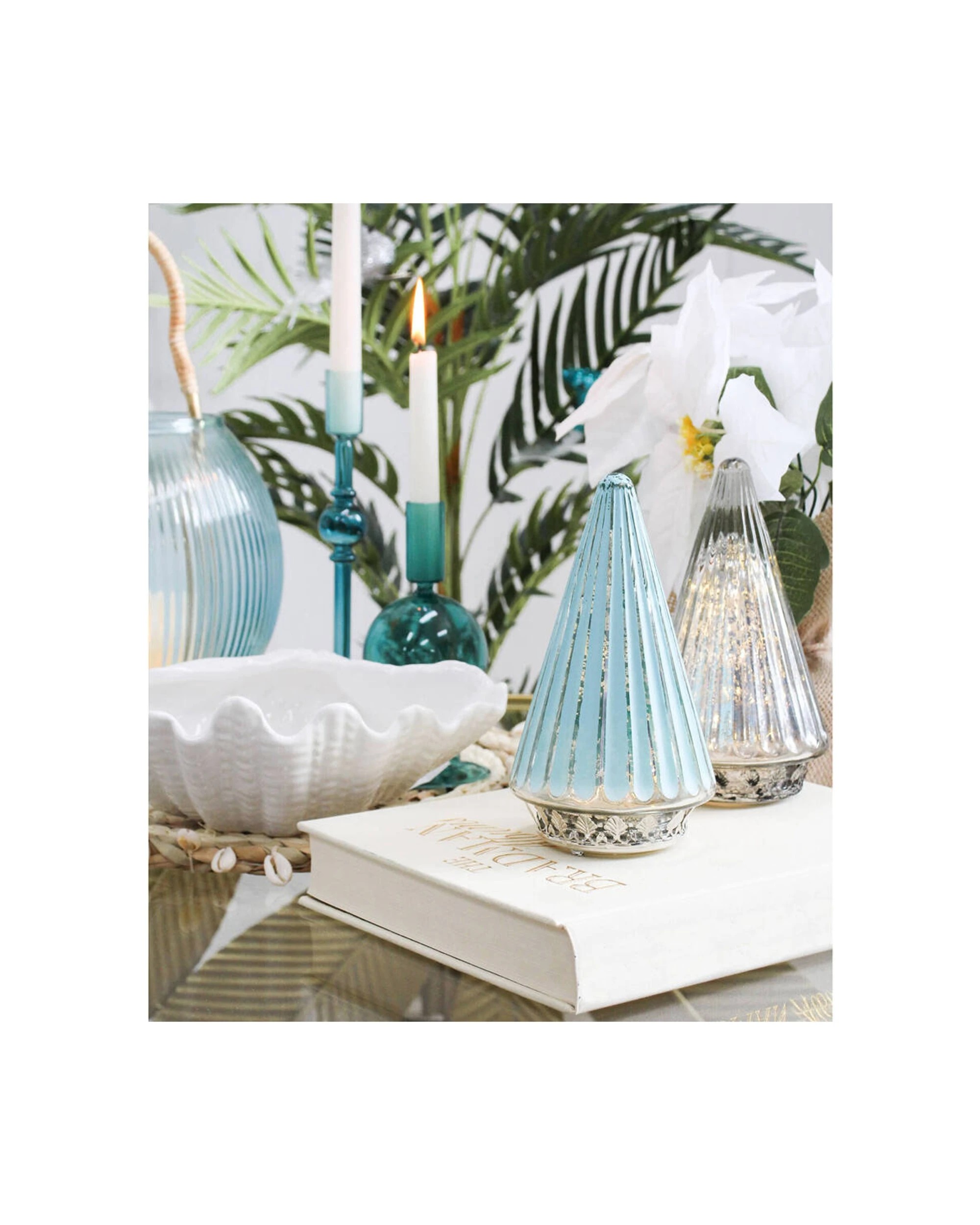 2 LVD Glass Metal Lantern LED Tree 19.5cm Christmas Decor Decorative Light Sherbert - Orange, 2 of 3