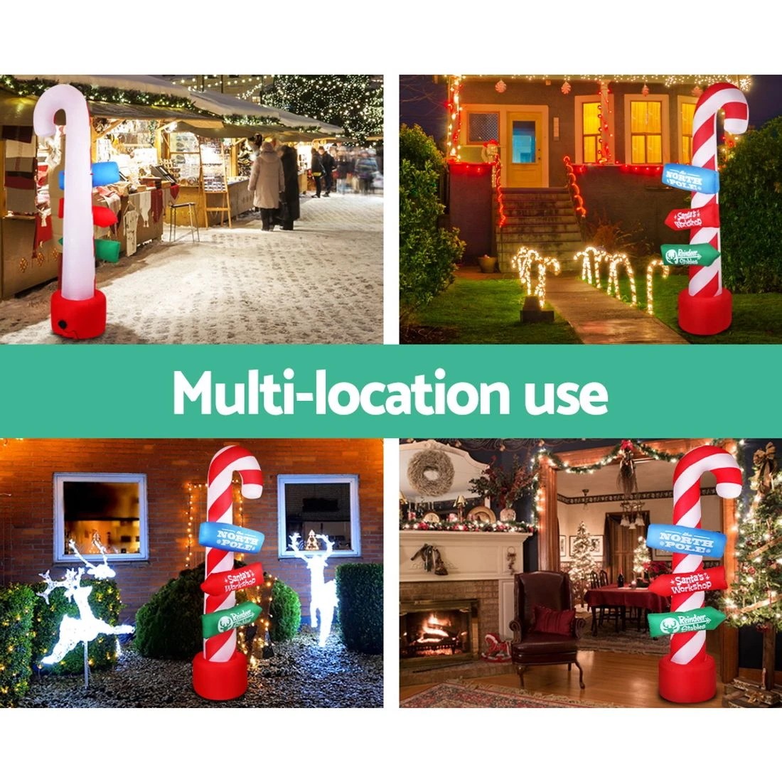 4 Jingle Jollys Christmas Inflatable Candy Pole 2.4M Illuminated Decorations - Multi, 4 of 8