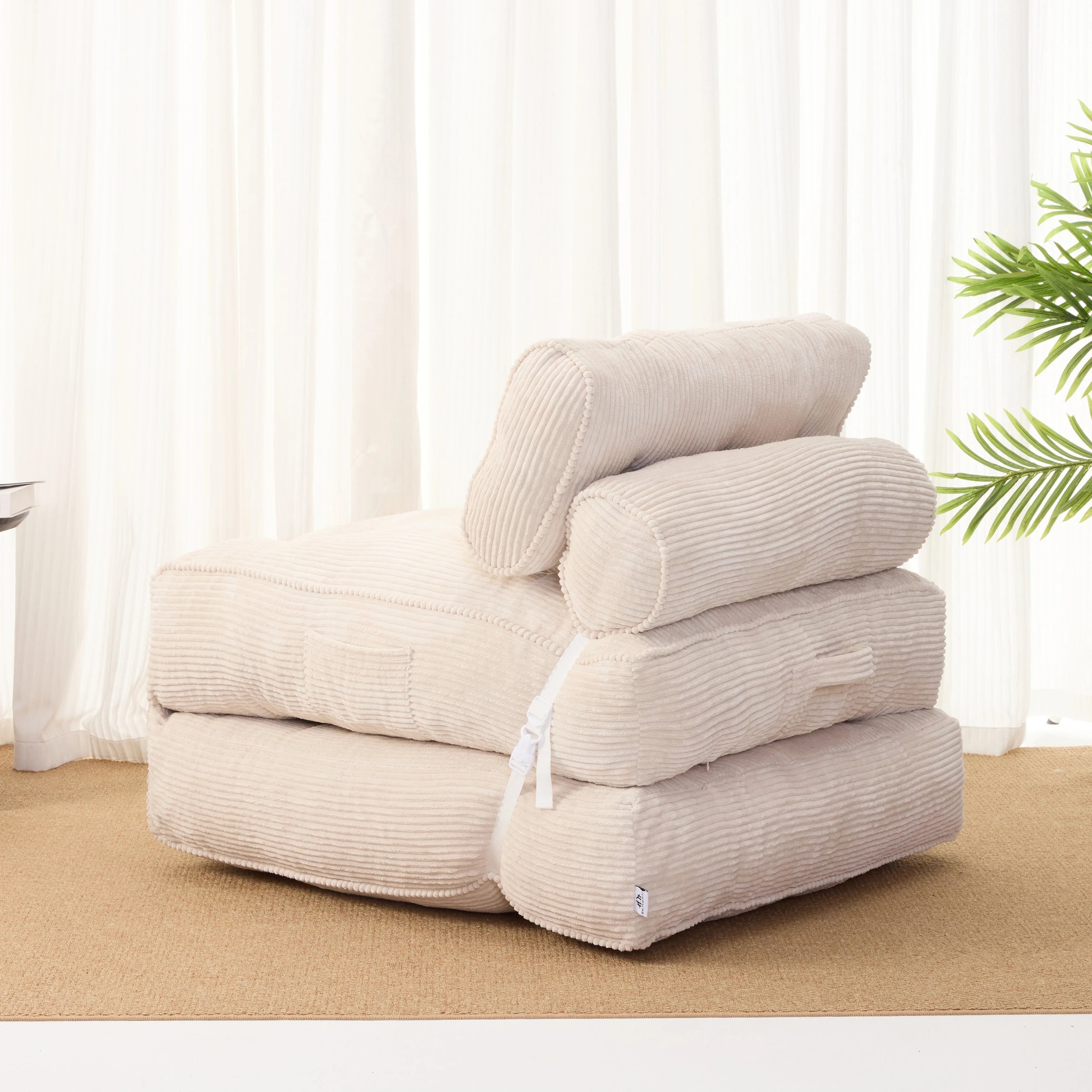 7 IHOMDEC Fordable Corduroy Compression Lazy Sofa - Beige, 7 of 10