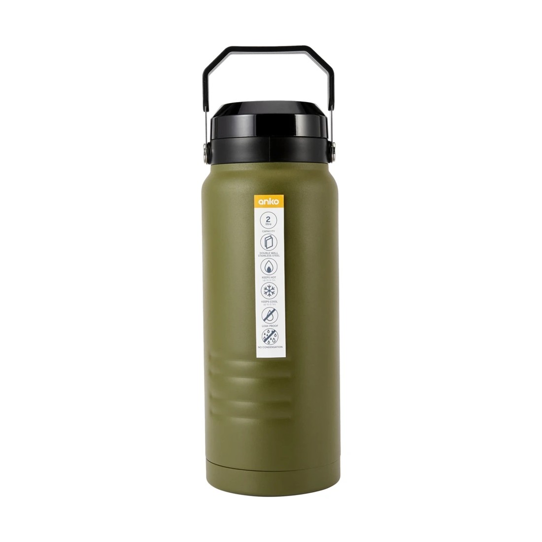 6 2L Khaki Stainless Steel Top Handle Drink Bottle, 6 of 6