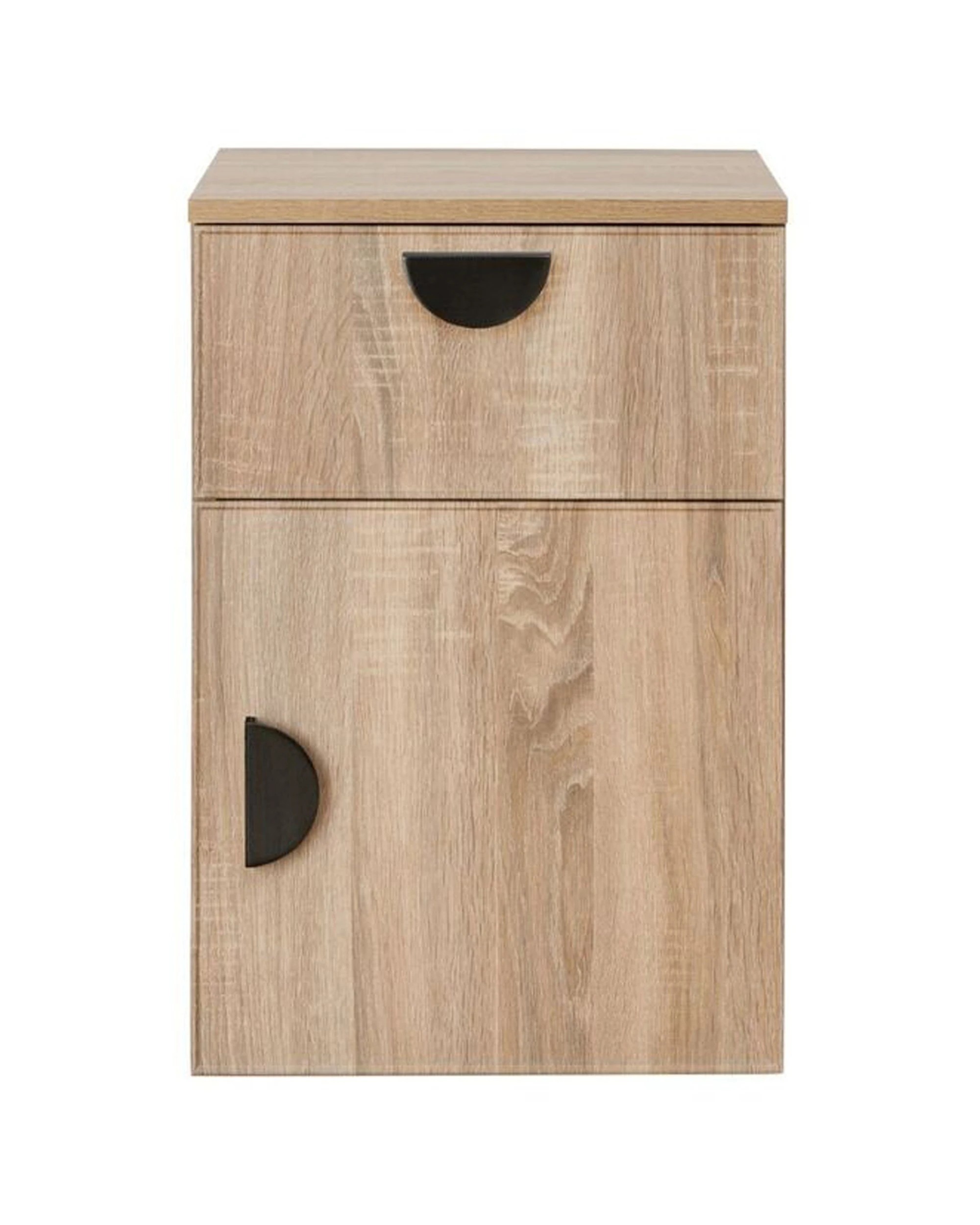 1 European Cabinetry Porto Oak Slim Bedside Table Half Moon Handle - Natural, 1 of 4