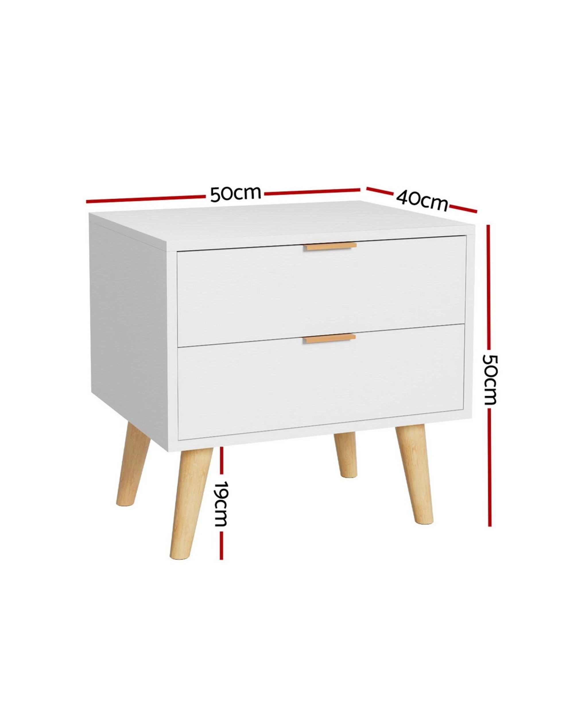 2 Artiss Bedside Table 2 Drawers - White, 2 of 6