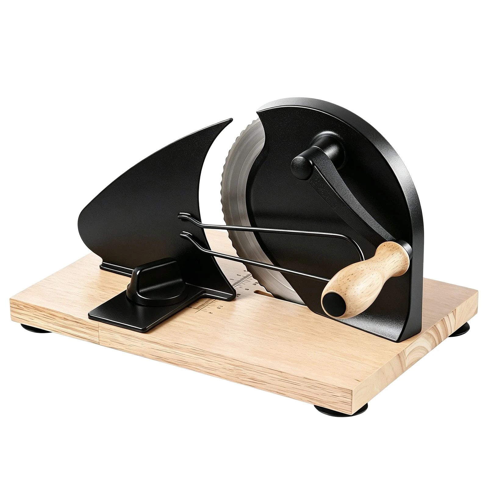 5 Ausway Hand Crank Manual Bread Slicer with Adjustable Thickness, Metal Guide, Scale Line & Solid Wood, 5 of 6
