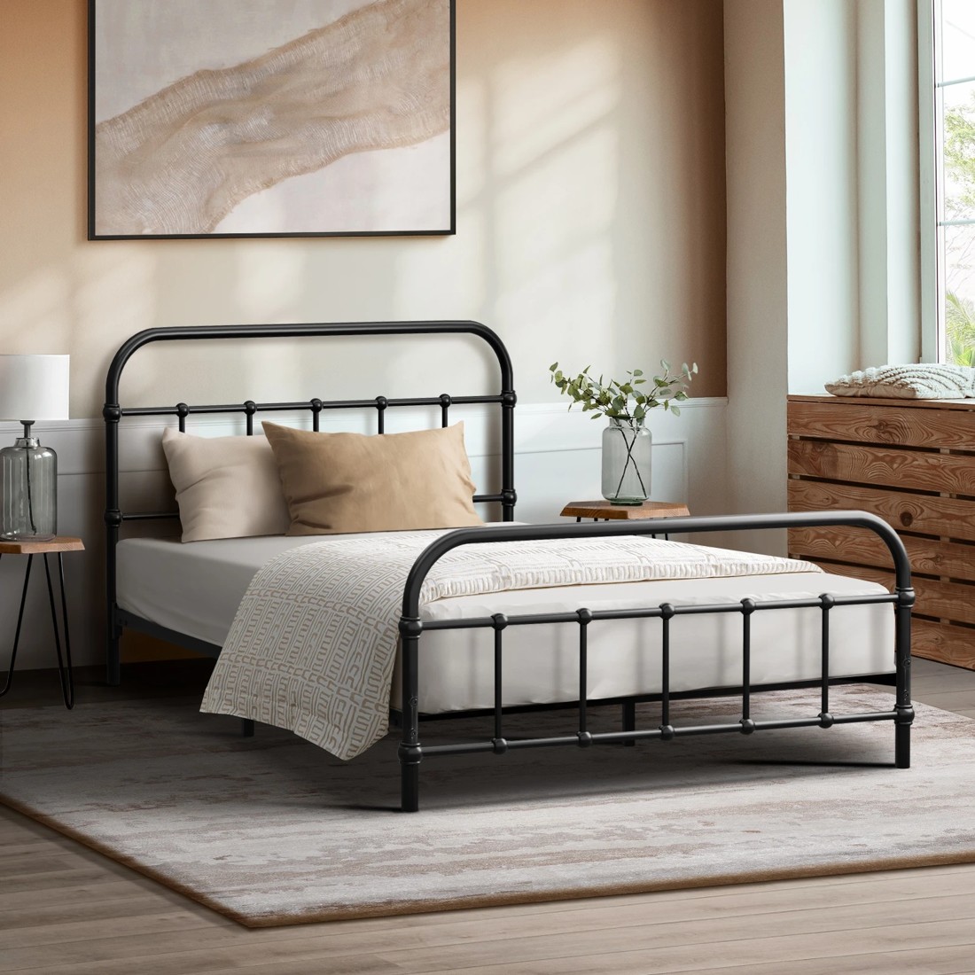 2 Oikiture Metal Bed Frame King Single Size Bed Base Platform
 - Black, 2 of 9