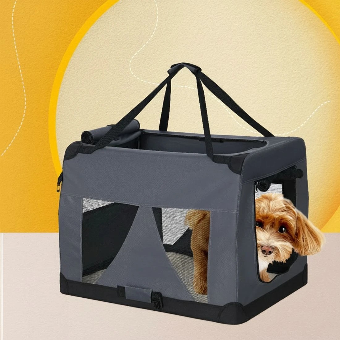 6 i.Pet Pet Carrier Soft Crate Dog Cat Travel 60x42CM Portable Foldable Car M - Grey, 6 of 6