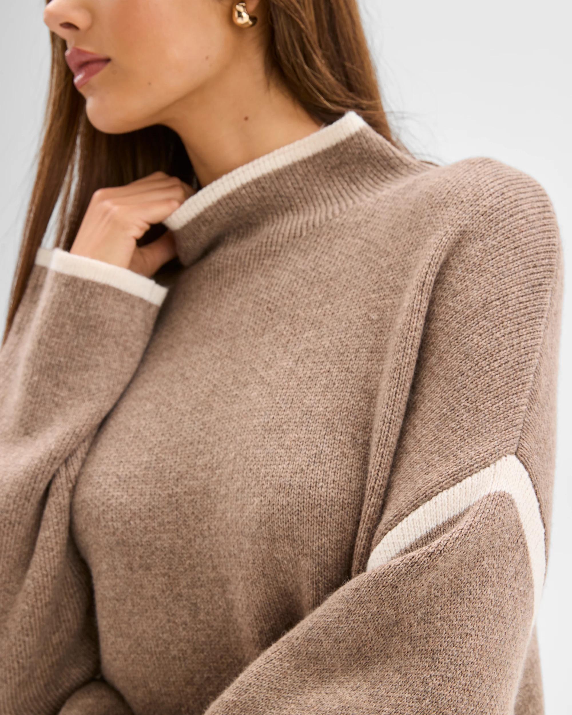 3 Lily Loves High Neck Contrast Jumper CACAO MARLE, 3 of 5