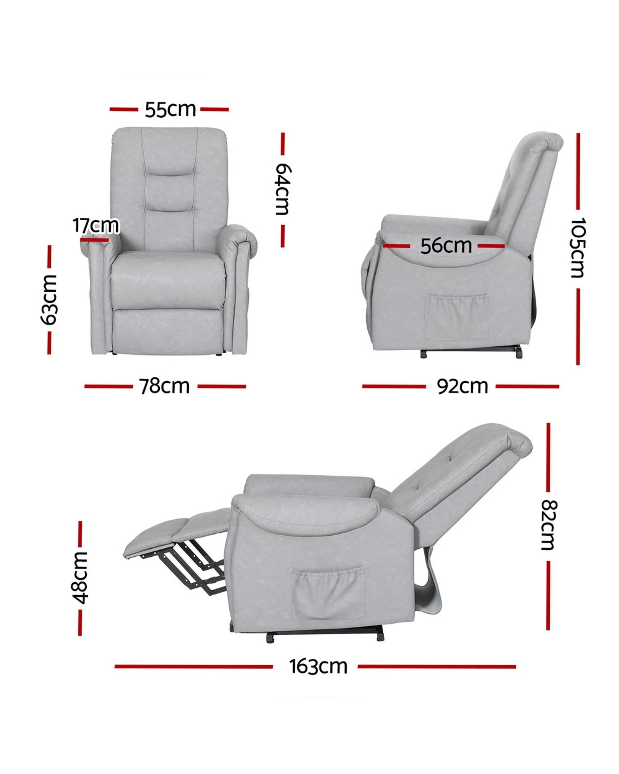 2 Artiss Recliner Chair Lift Assist Chair Leather
 - Grey, 2 of 2