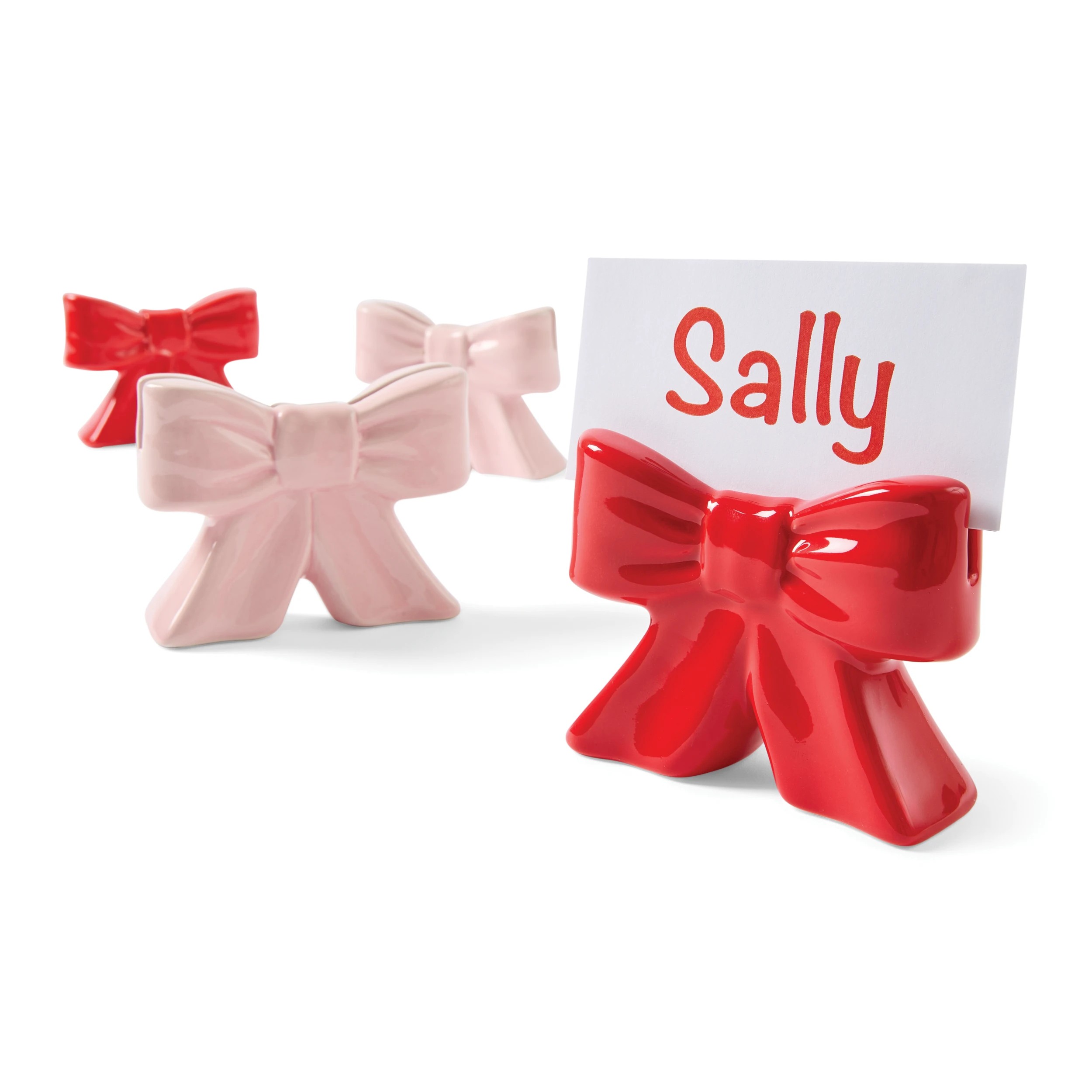 1 4 Pack Pink and Red Ceramic Bow Placecard Holders, 1 of 9