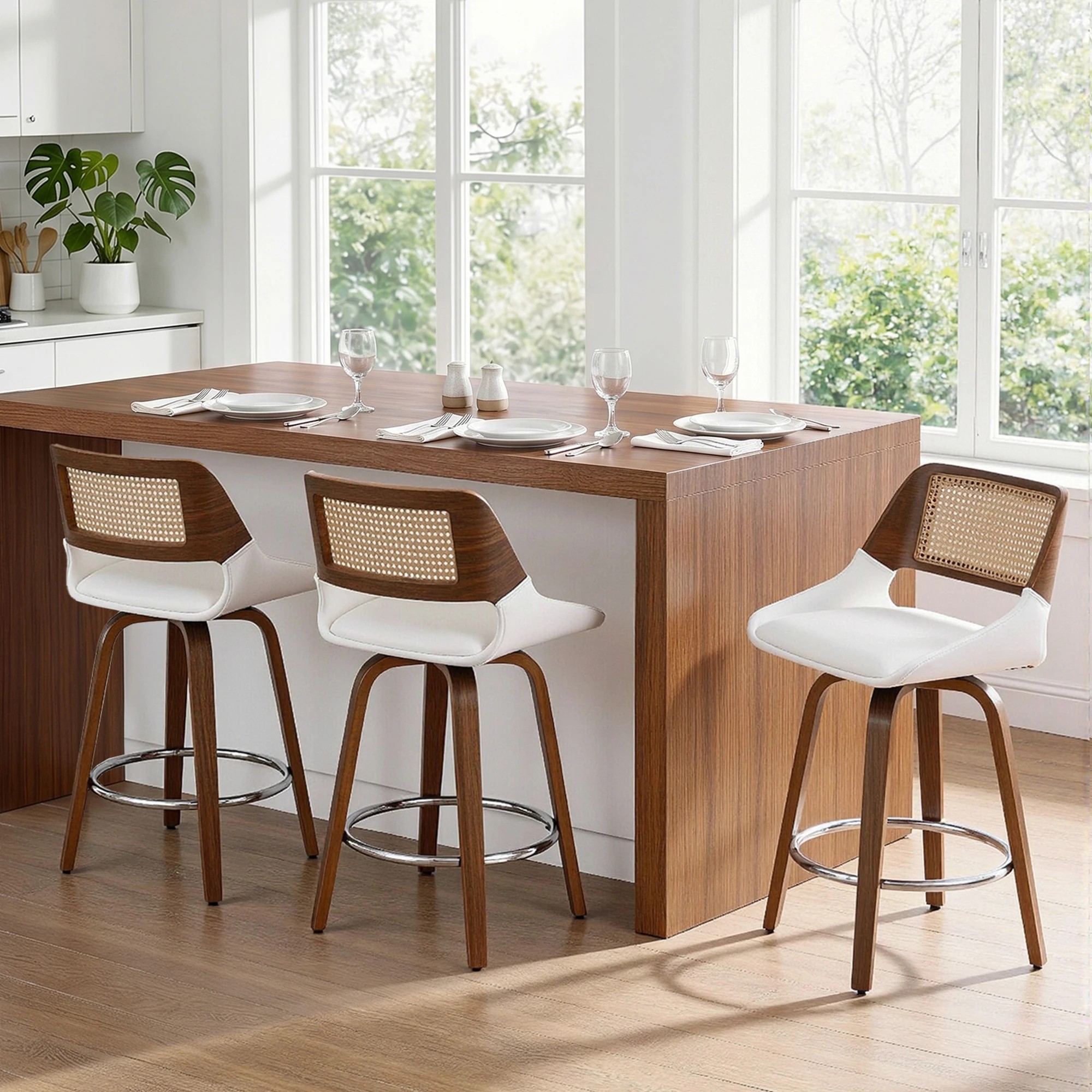 5 Artiss Wooden Bar Stools Set of 3 Swivel Kitchen Counter Stool Chair 60cm Seat - Multi, 5 of 9