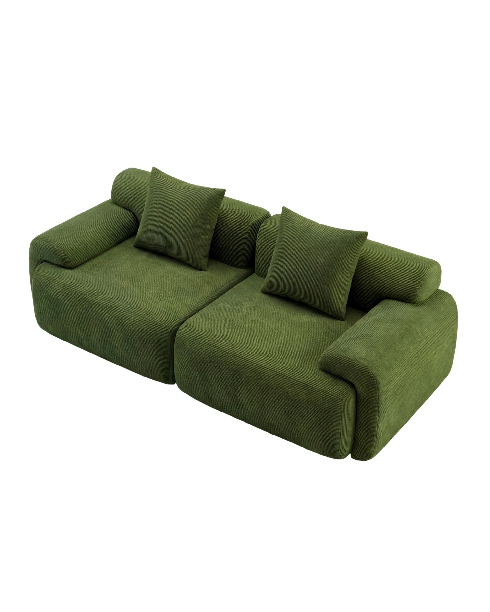 1 Advwin 210cm 2-3 Seater Corduroy Fabric Modular Sectional Sofa - Green, 1 of 4
