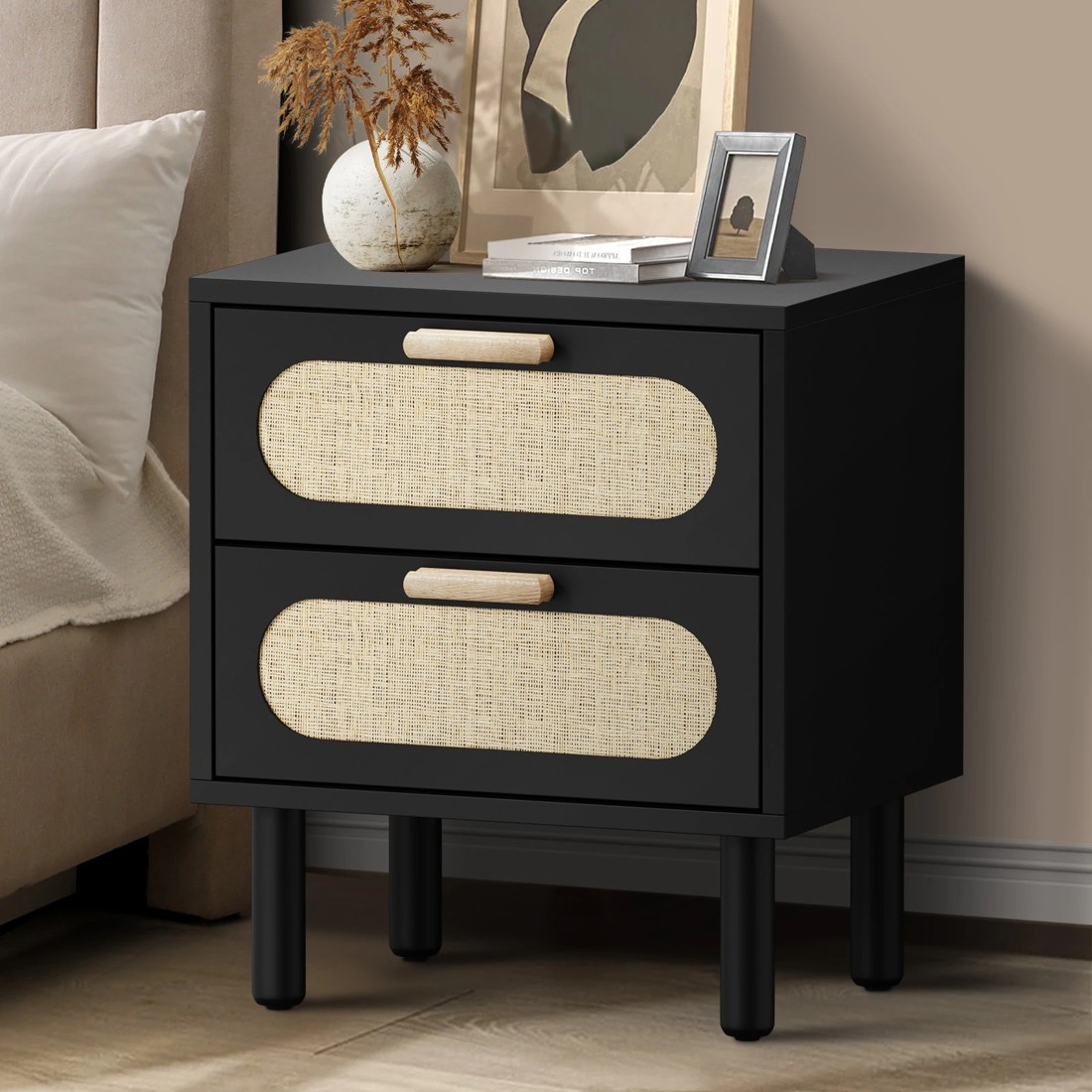 2 Oikiture Bedside Table Drawers Side End Tables Storage Nightstand
 - Black, 2 of 10