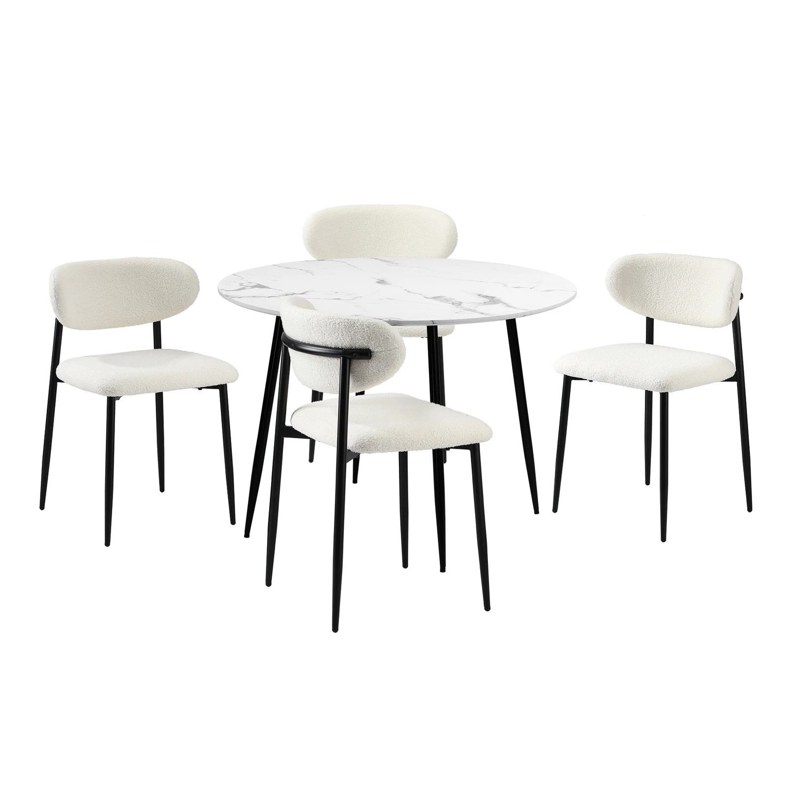 8 Oikiture 110cm Round Dining Table with 4x Dining Chairs Boucle - Multi, 8 of 9