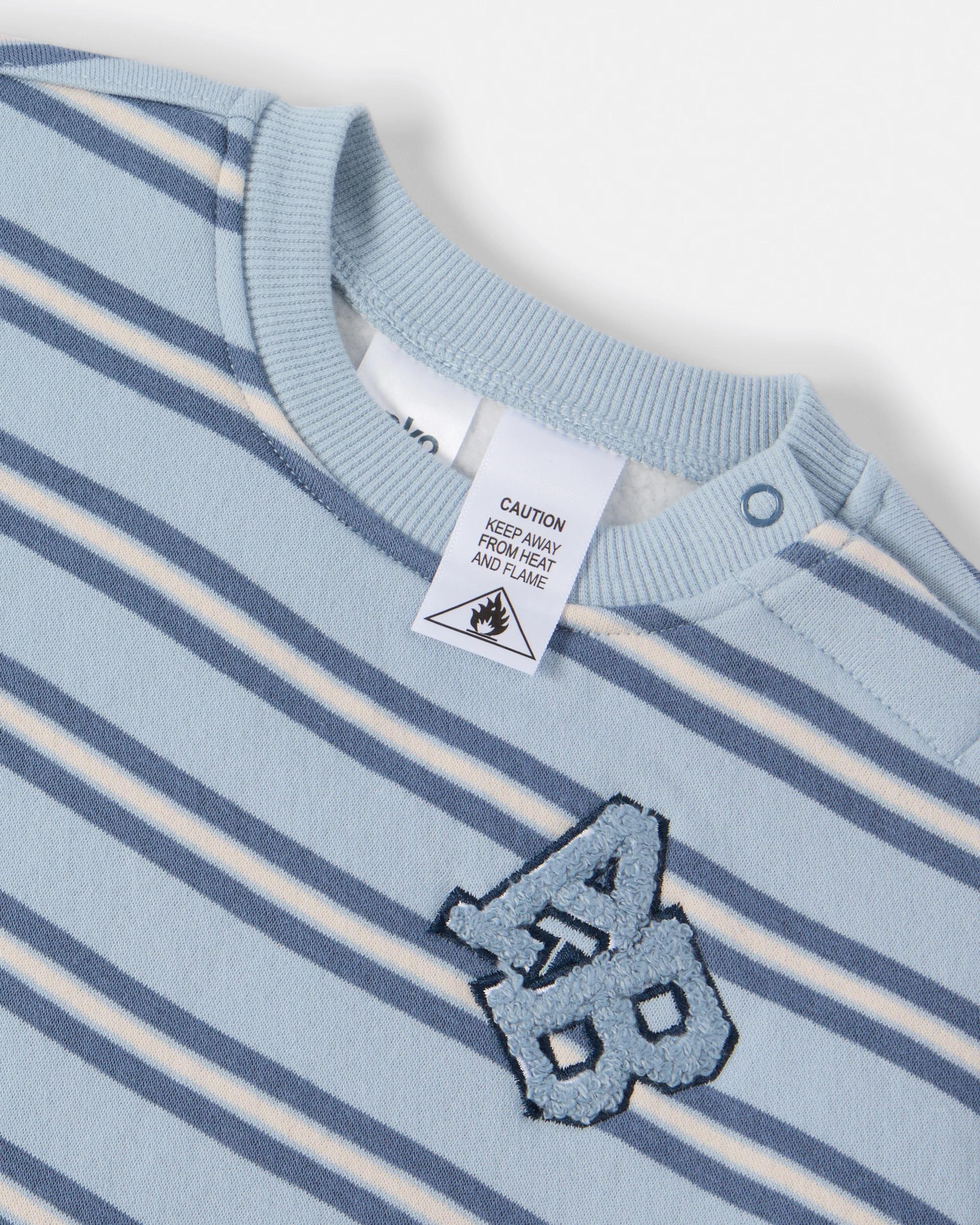 3 Australian Cotton Fleece Coverall Blu Stripe, 3 of 4