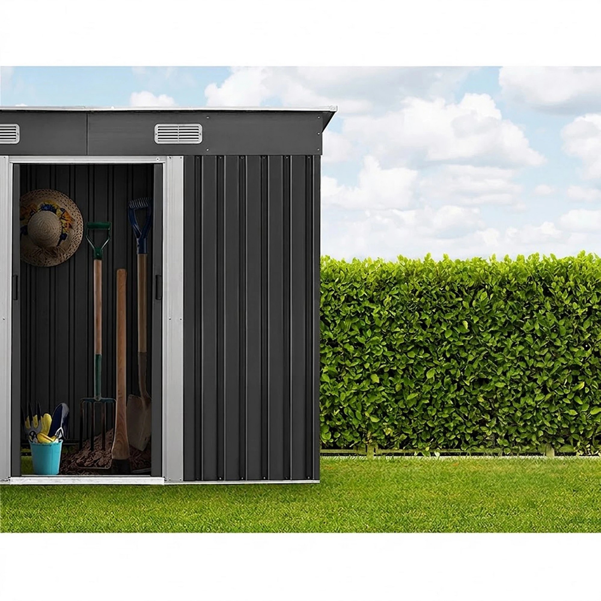 6 Giantz Garden Shed Sheds Outdoor Storage Tool Metal Workshop Shelter Sliding Door - Grey, 6 of 8