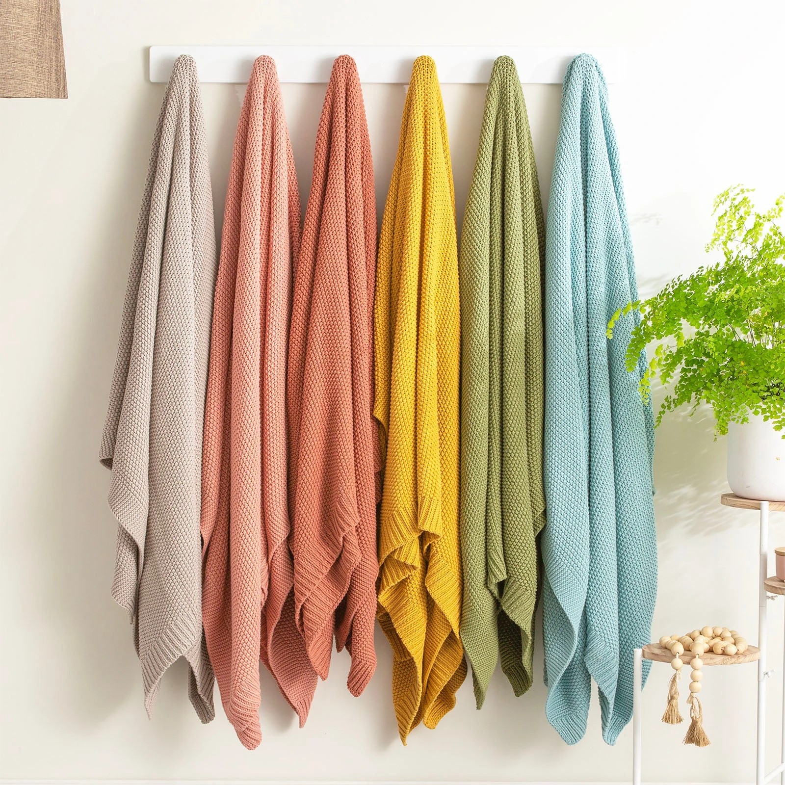 2 Renee Taylor Moss Seed Stitch 100% Yarn-Dye Cotton Knitted Throw, 130 x 170 Cms, Rose. - Red, 2 of 2