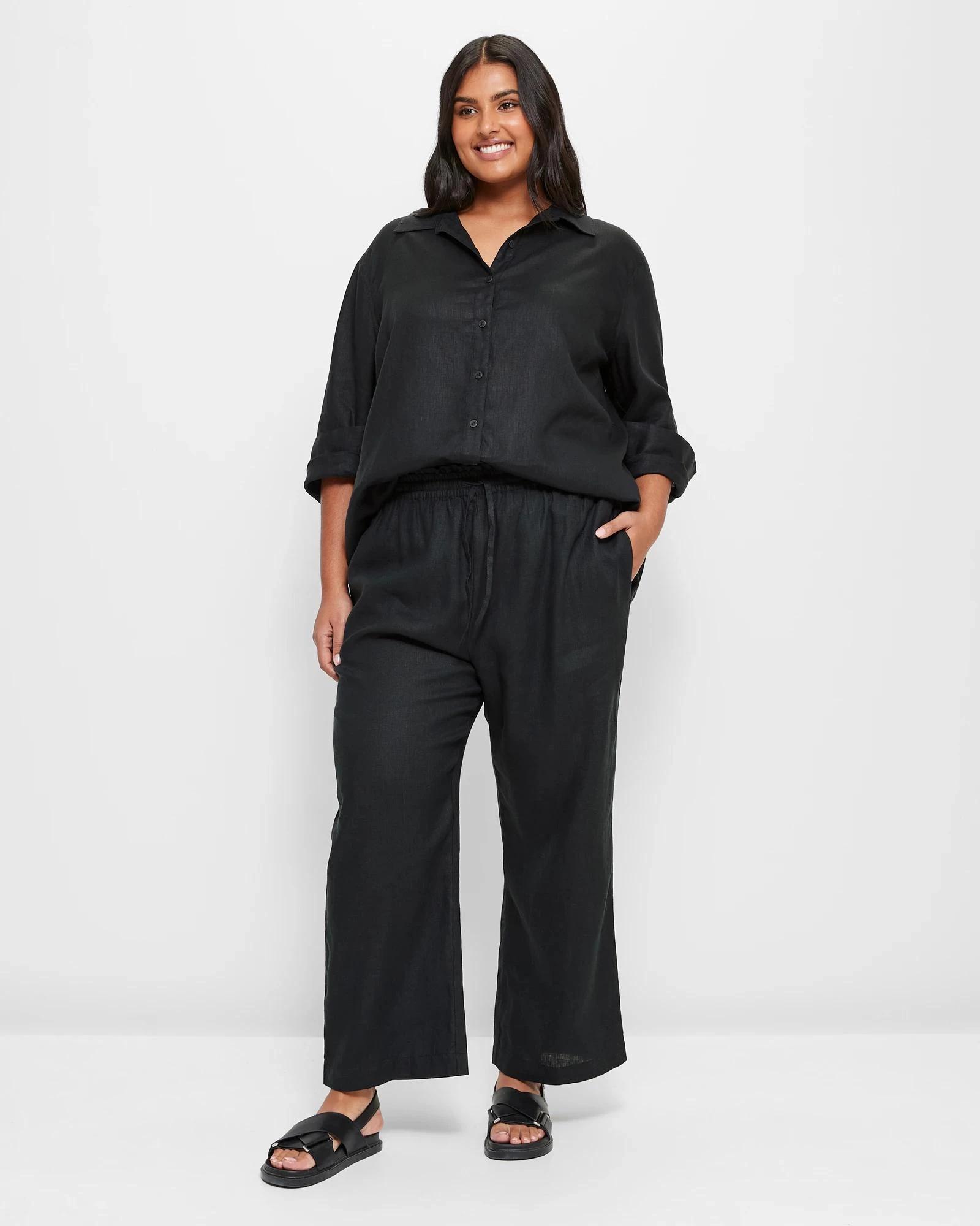 1 Target Plus Size European Linen Wide Leg Pants BLACK, 1 of 5