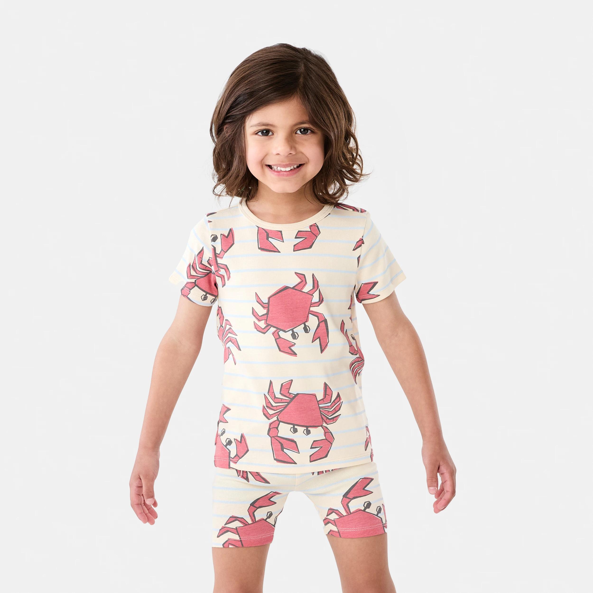 1 Short Sleeve Skinny Rib Pyjama Set Beige Crabs, 1 of 10