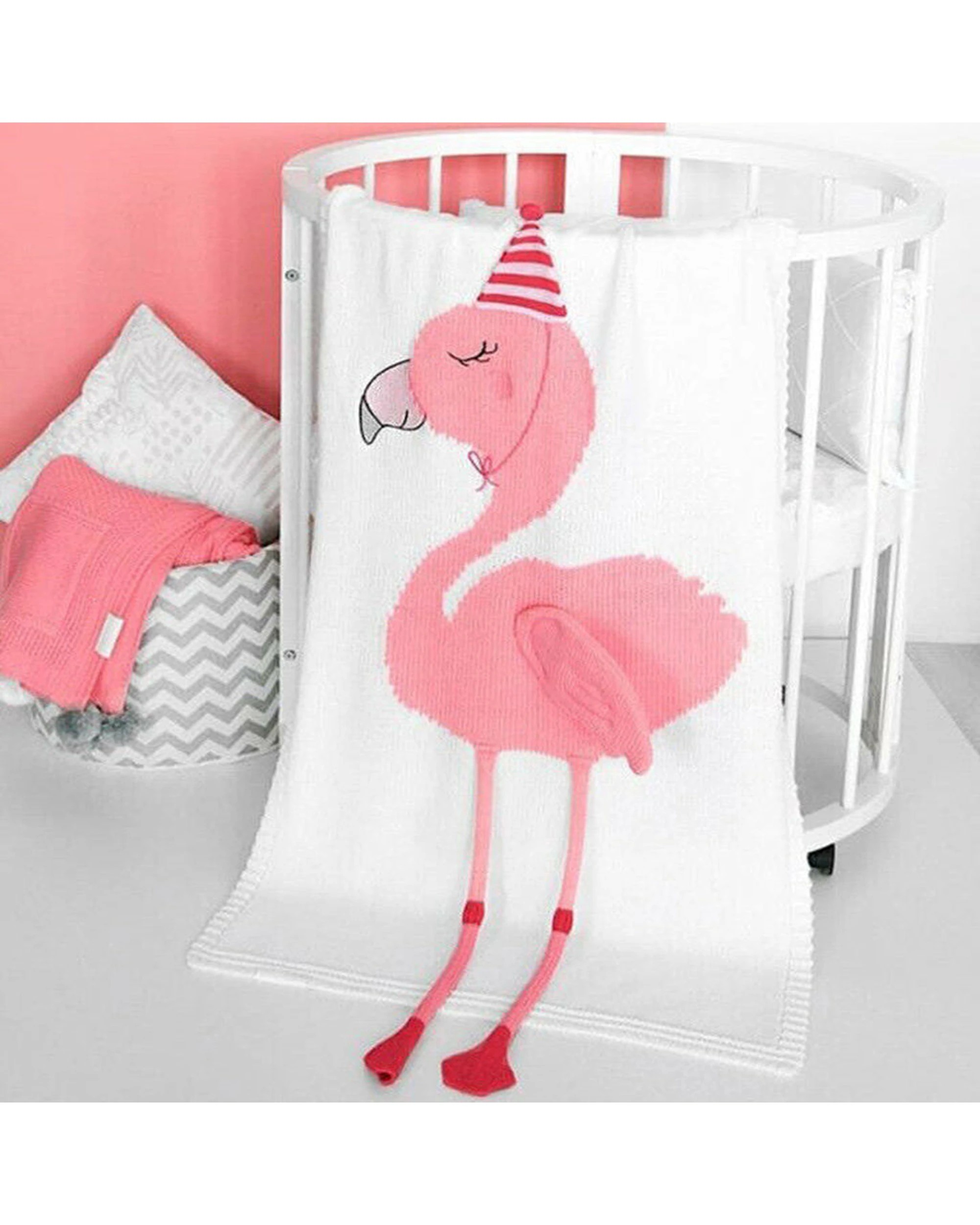 2 Cotton More Kids Knitted Blanket Flamingo Design 70x100cm - Multi, 2 of 3