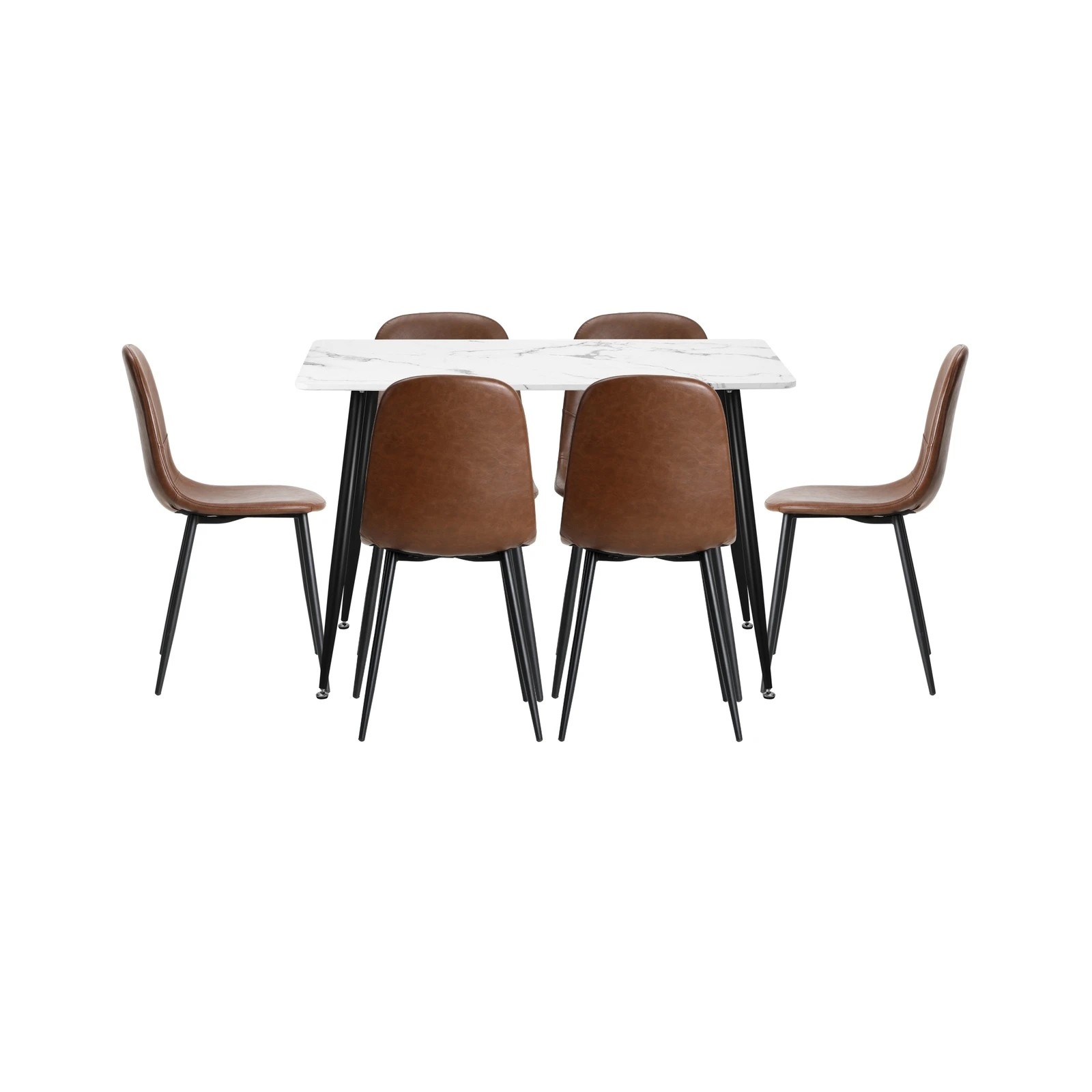 7 Oikiture 120cm Rectangle Dining Table with 6PCS Dining Chairs PU - Brown, 7 of 9