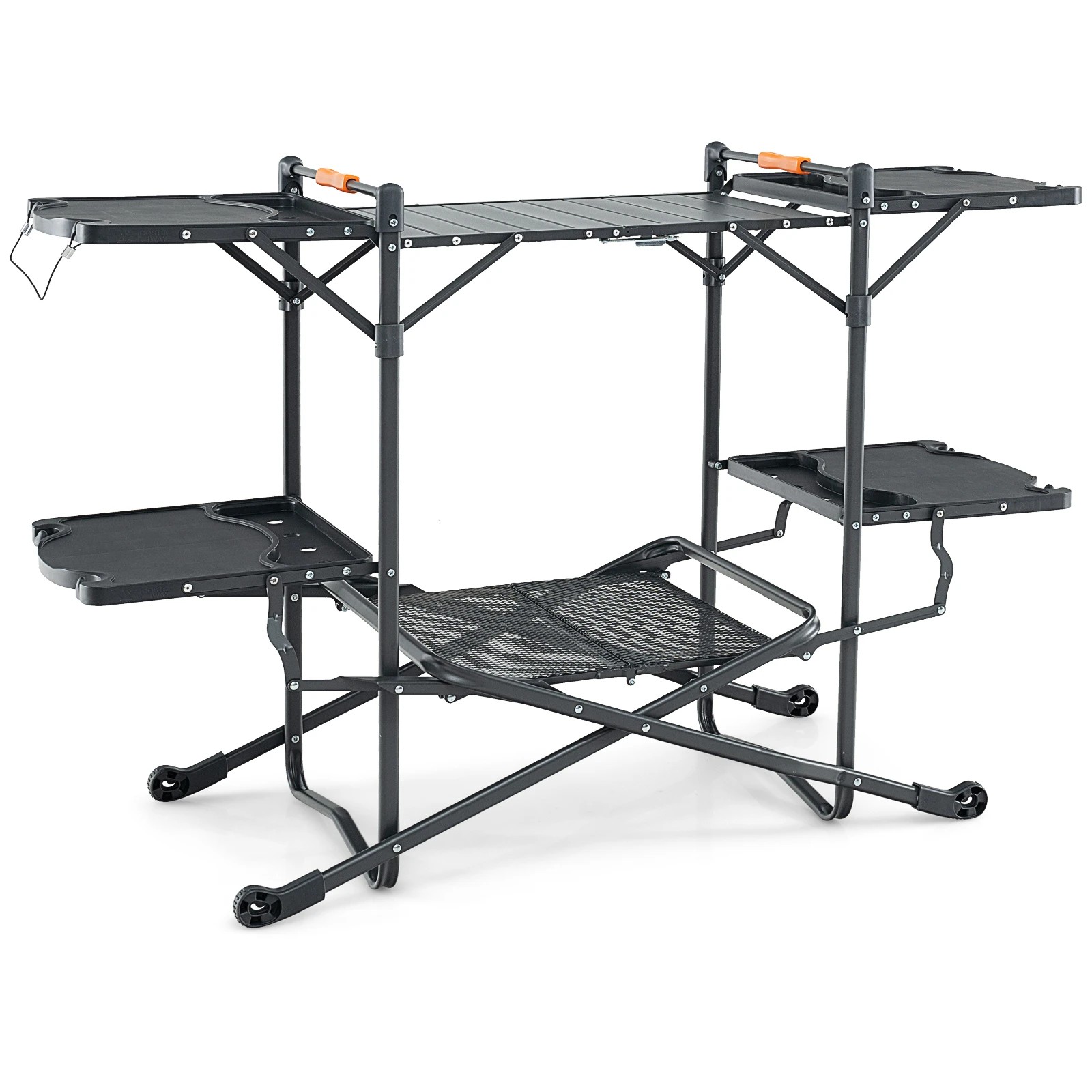 1 Costway Camping Kitchen Table Outdoor Cook Station Aluminum Tabletop w/4 Side Tables - Black, 1 of 3