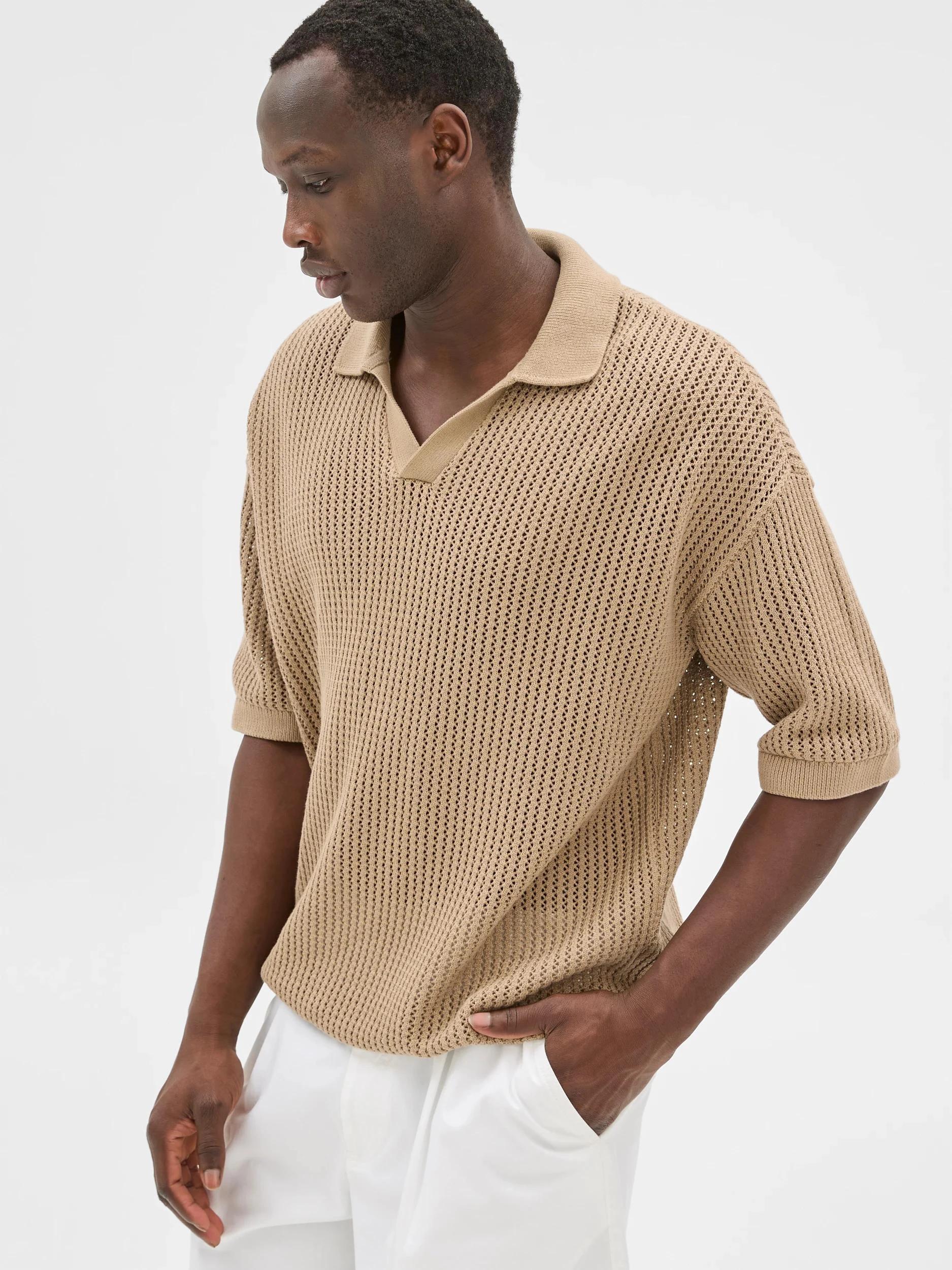 3 Australian Cotton Knit Polo Top - Commons BEIGE, 3 of 6