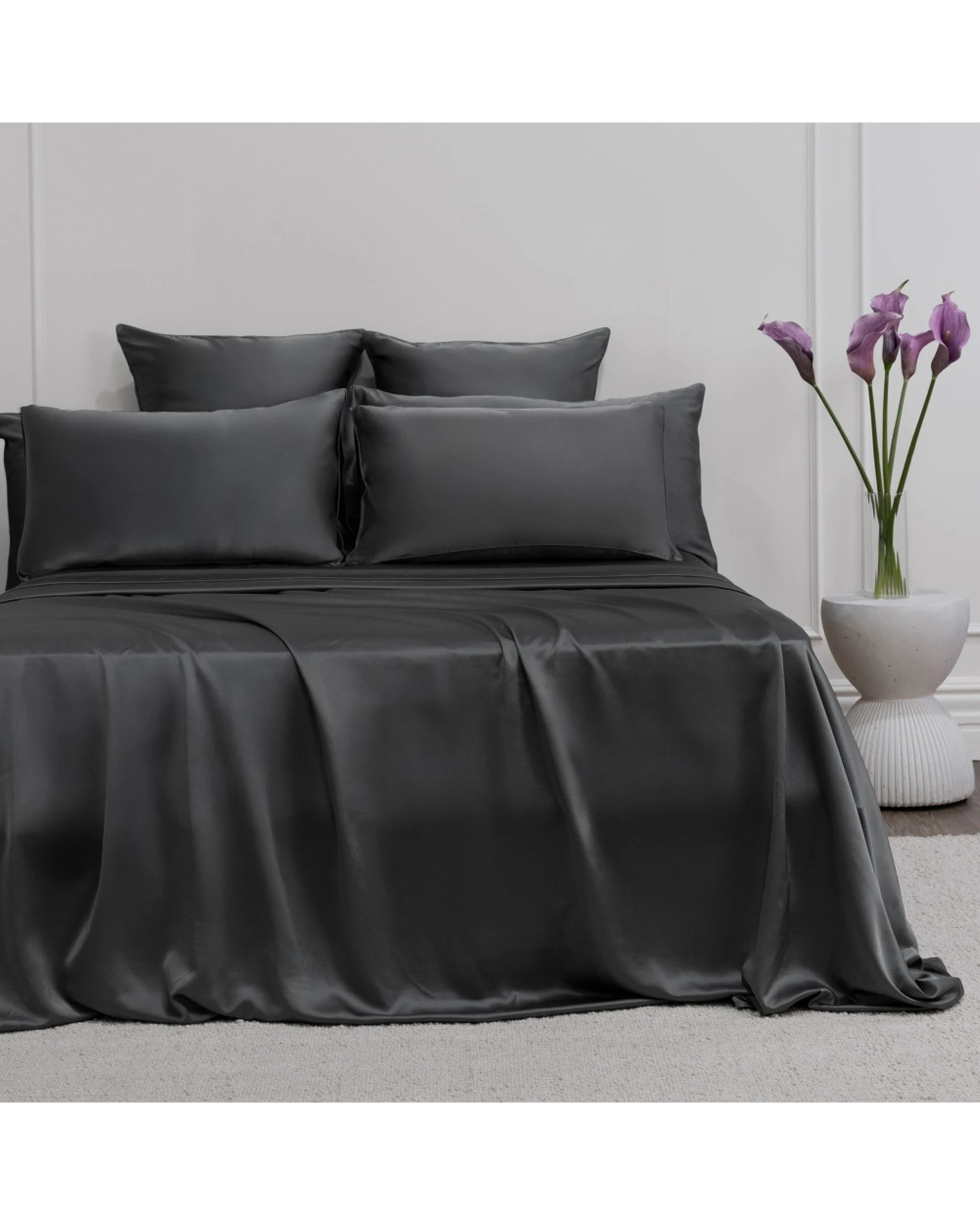 5 Bedding co Flat Sheet 100% Mulberry Silk 22 Momme Dark - Queen Bed - Grey, 5 of 6