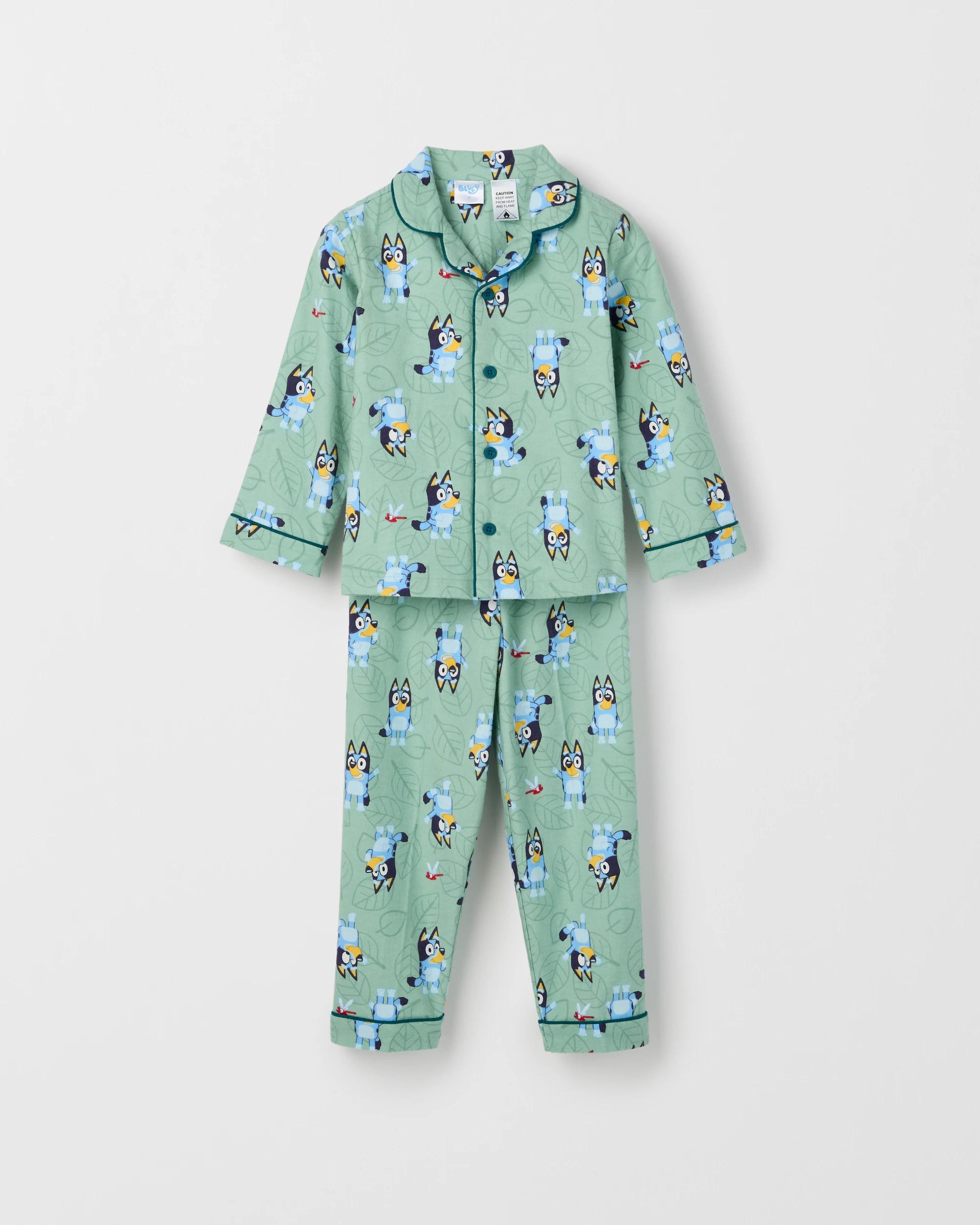 1 Bluey Organic Cotton Younger Boys Flannelette Pyjama Set GREEN, 1 of 3