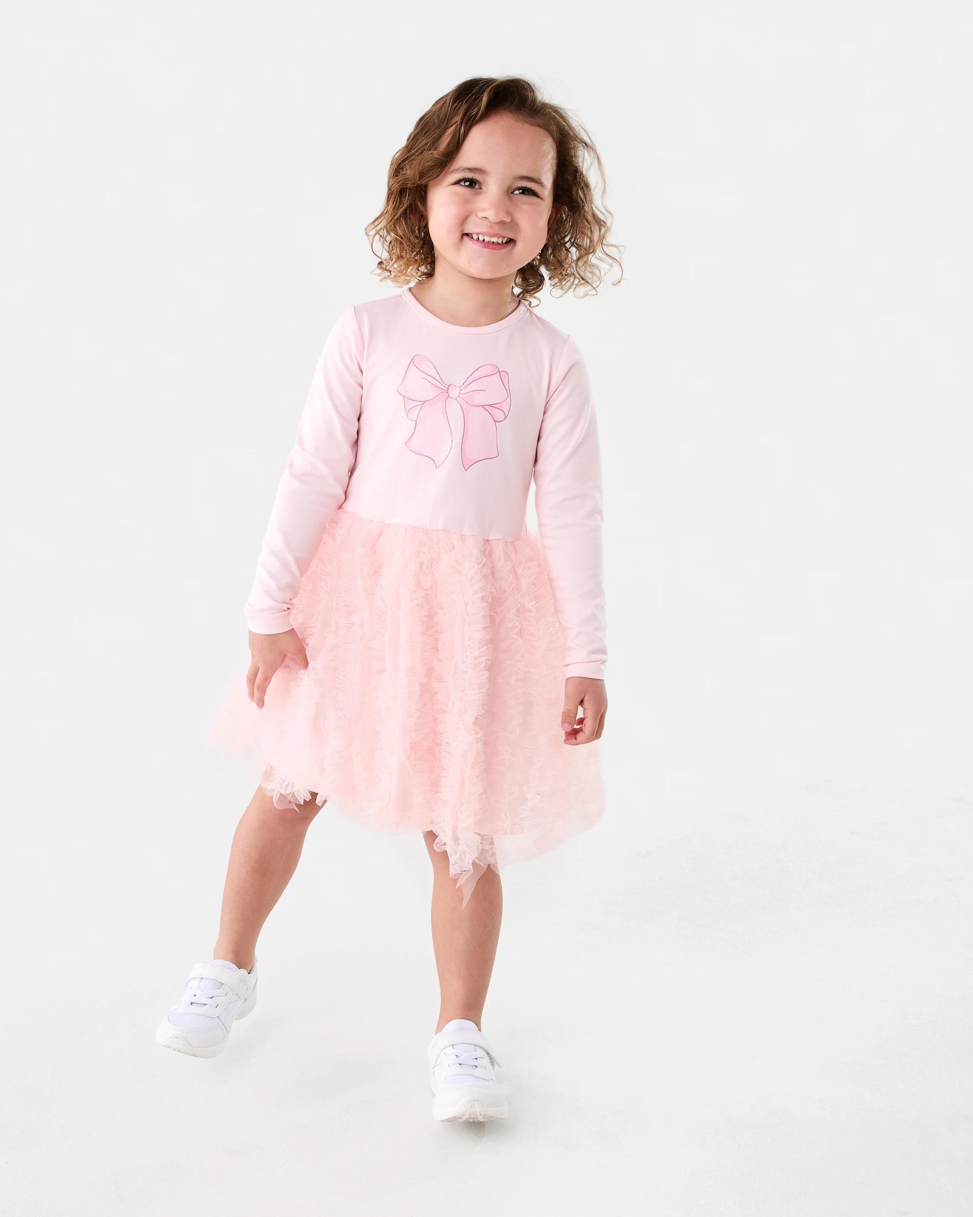 8 Long Sleeve Rib Tutu Dress Pnk Bow, 8 of 9