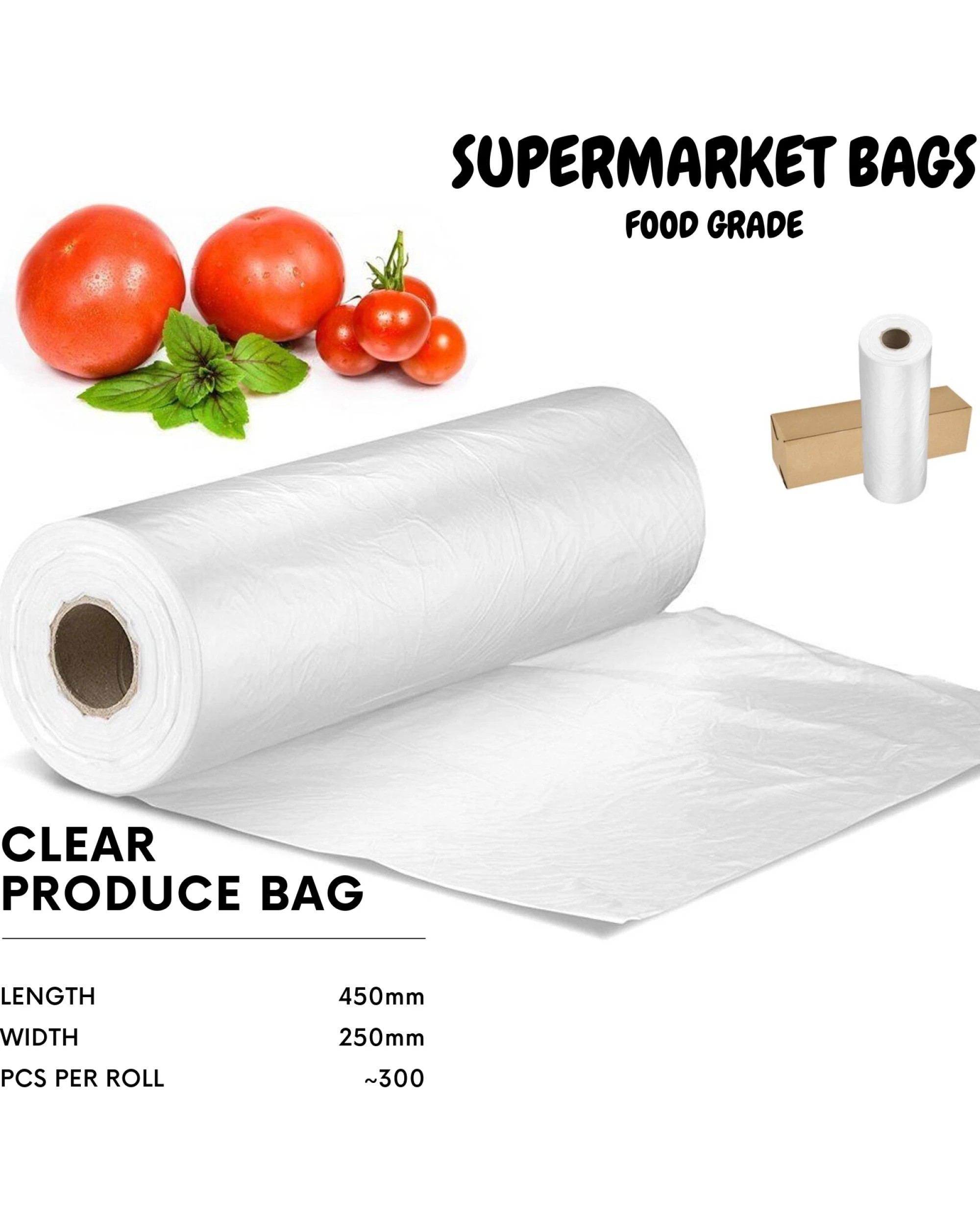 6 BR Home Produce Roll Bags Heavy Duty Food Grade Plastic Freezer Supermarket, 6 of 6