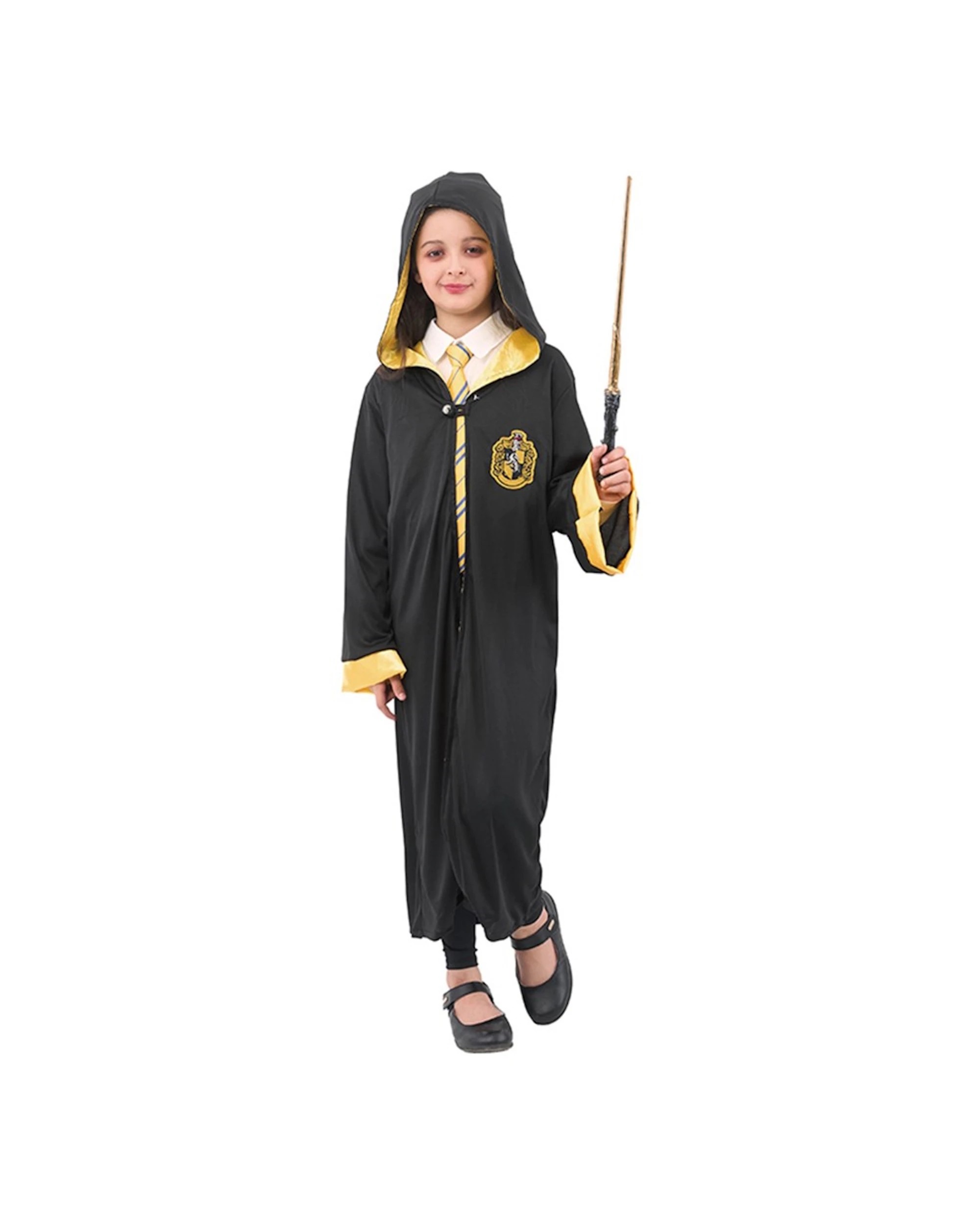 1 Party Planet Hooded Wizard Cape Kids Costume - ONE SIZE - Yellow, 1 of 2