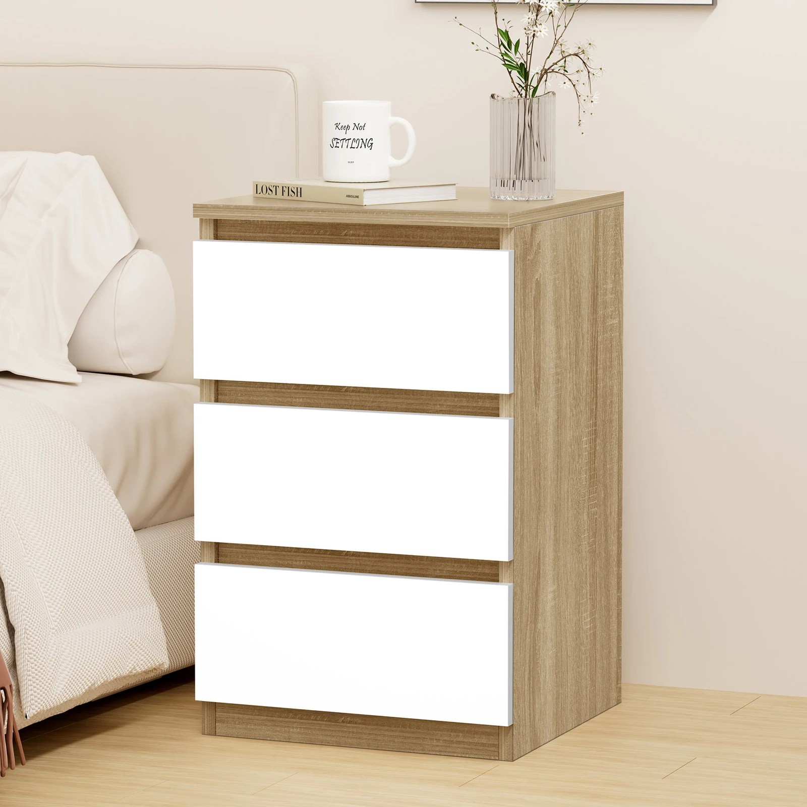 5 Alfordson 2x Bedside Table 3 Drawers - Wood White, 5 of 10