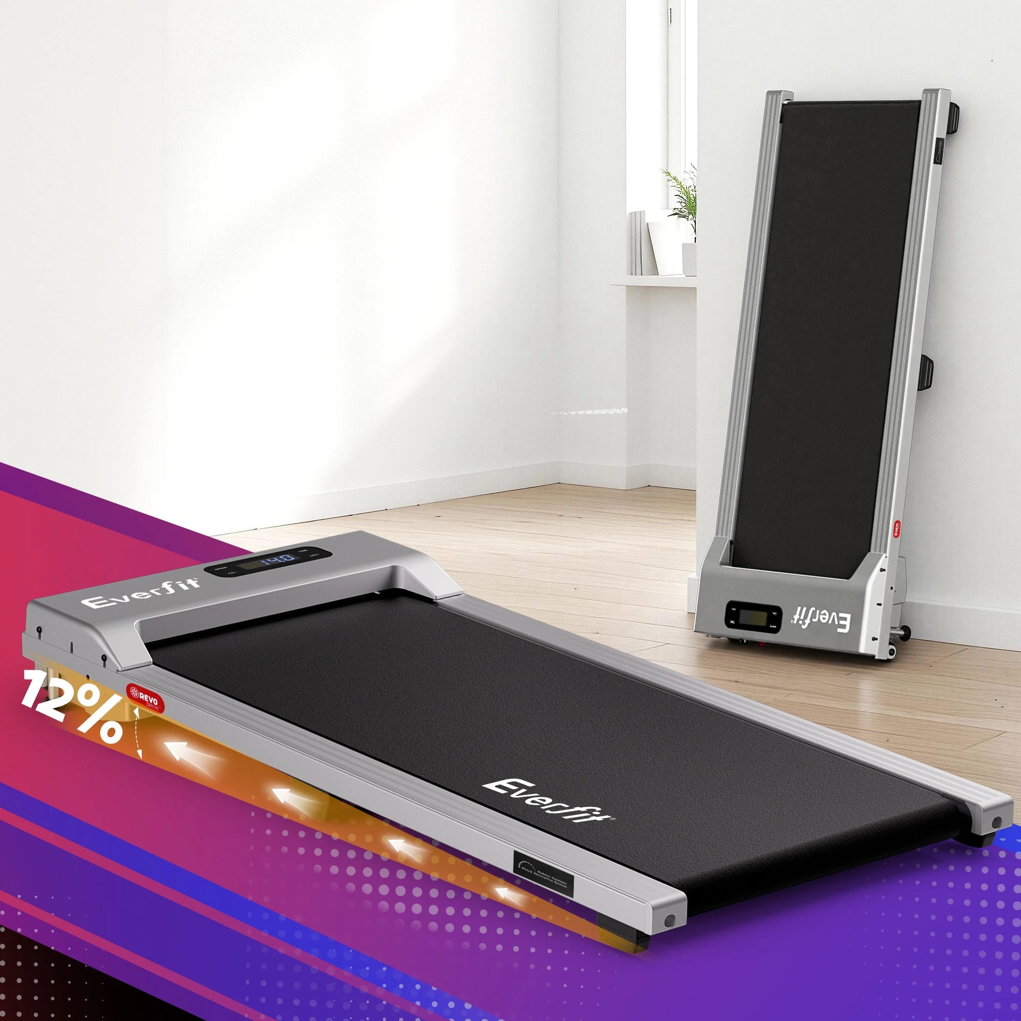 9 Everfit 3 in 1 Walking Pad Treadmill 12% Incline Under Desk Treadmills With 38cm Wide Belt - Silver, 9 of 9