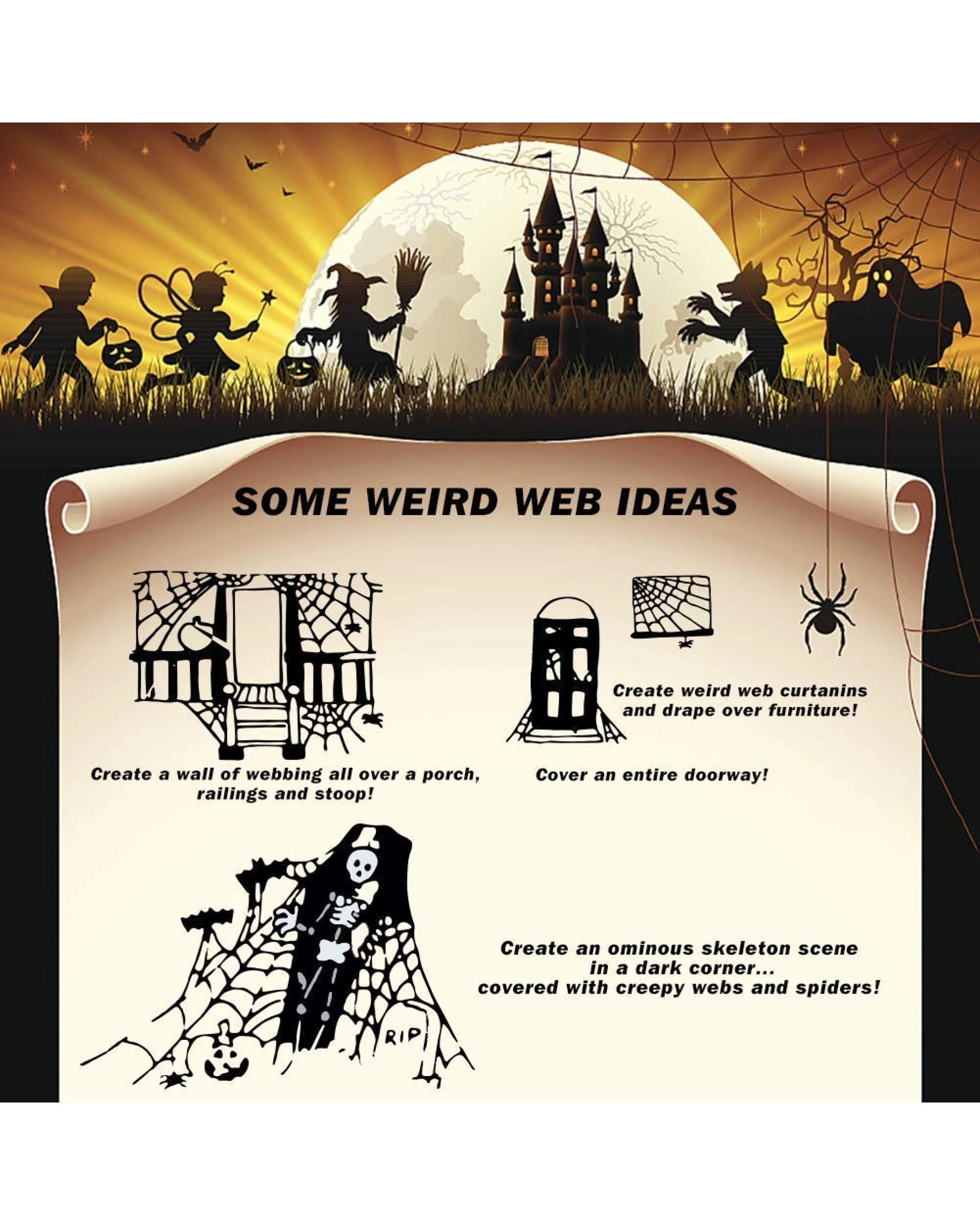 5 BR Costumes Stretchable Spider Web Decoration with Spiders for Halloween Parties, 5 of 10