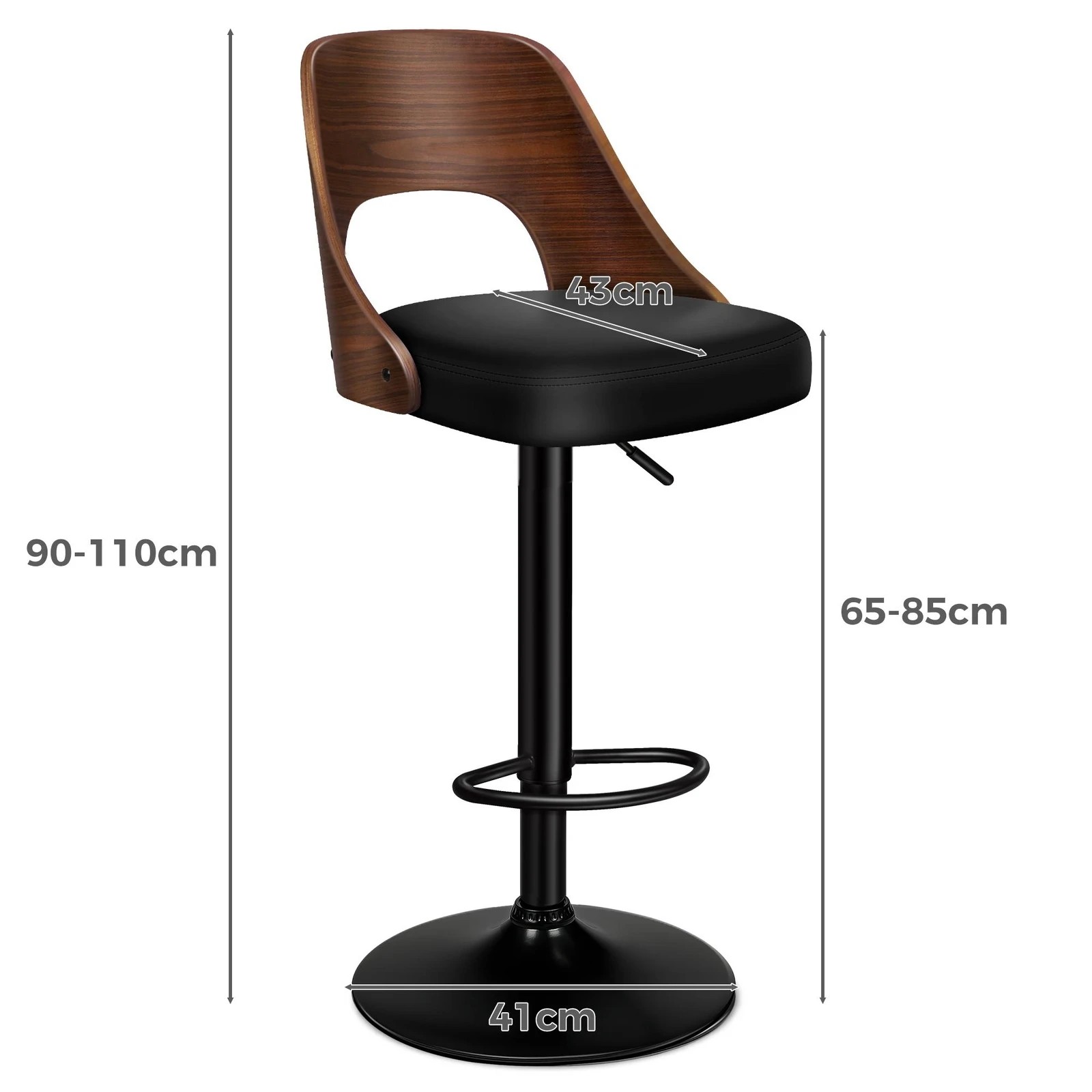 3 Alfordson 2x Bar Stools Kitchen Swivel Chair Wooden Leather Gas Lift - Black, 3 of 10